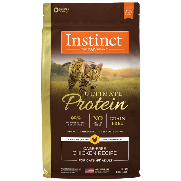 Instinct Ultimate Protein Chicken Recipe Dry Cat Food for Adult Cats - High Protein Grain-Free Kibble, 4 lb Bag - Supports Muscle Health & Energy for Indoor & Outdoor Cats