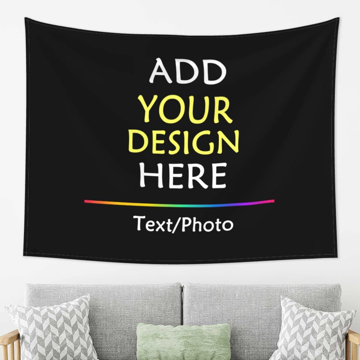 Custom Photo Text Tapestry - Personalized Wedding & Bedroom Wall Decor - 80x60 Inch Funny Backdrop for Parties, Events & Home Decoration - Black