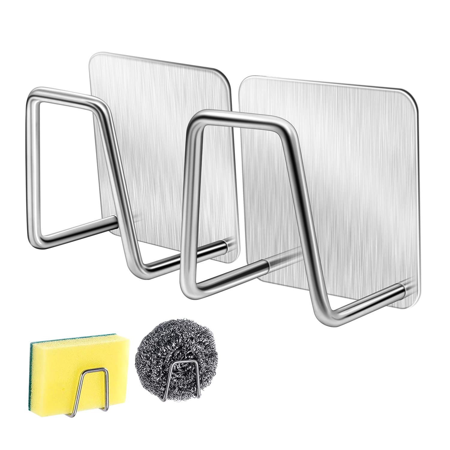 Stainless Steel Sponge Holder for Kitchen Sink - Rustproof & Waterproof Adhesive Rack with Quick Drying Design - Perfect for Scrubbing Pads, Dish Sponges & Cleaning Tools - Ideal for Kitchen Organization & Sink Storage
