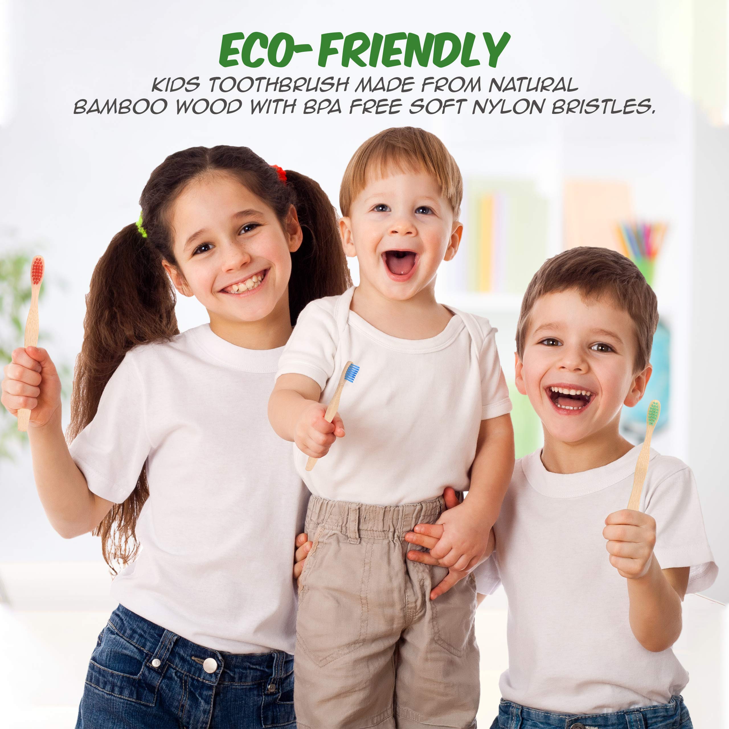 Eco-Friendly Kids Bamboo Toothbrushes 12 Pack | BPA-Free Soft Bristles | Biodegradable & Compostable Natural Bamboo Toothbrush Set | Perfect for Travel, School & Sustainable Family Dental Care