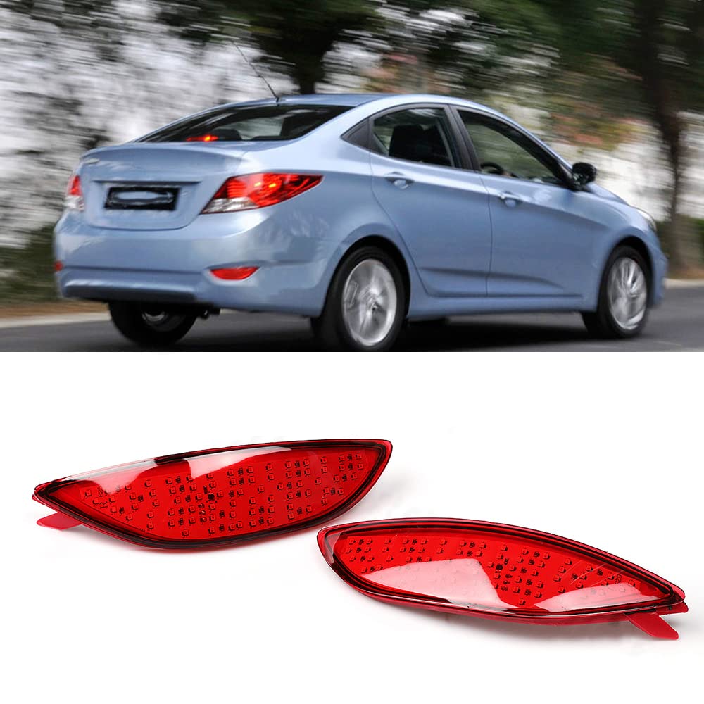 2Pcs LED Brake Light Reflector Bumper Fog Lamp Tail Stop Parking Lamp for Hyundai Accent Verna Brio Solaris 2008-2015 - Waterproof & Durable for Night Driving & Parking Safety