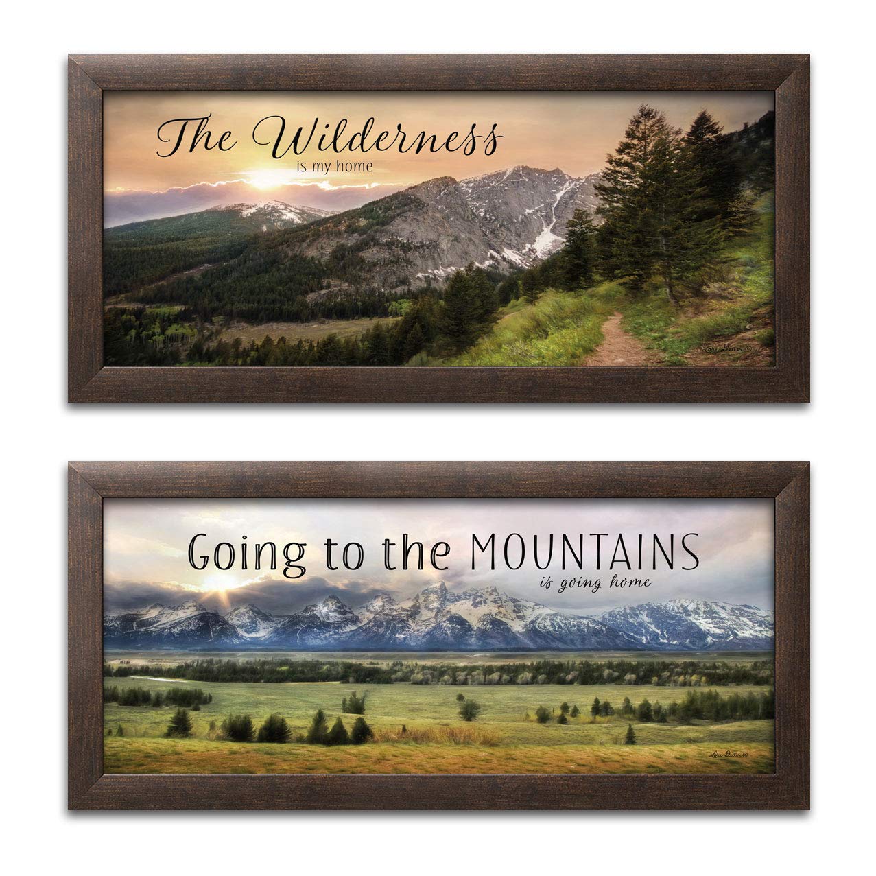Gango Home Decor Contemporary Wall Art - 'The Wilderness is My Home' & 'Going to the Mountains is Going Home' by Lori Deiter - Set of Two 18x8 Inch Brown Framed Prints - Ready to Hang - Perfect for Living Room, Bedroom or Office Decor