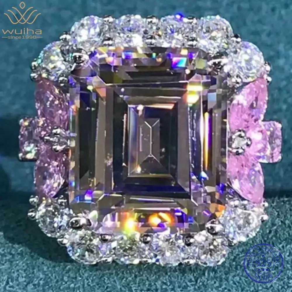 WUIHA 925 Sterling Silver 3EX Emerald Cut 6CT VVS Pink Sapphire Synthetic Moissanite Ring for Women | Elegant Gift for Anniversary, Engagement & Wedding | Drop Shipping Available