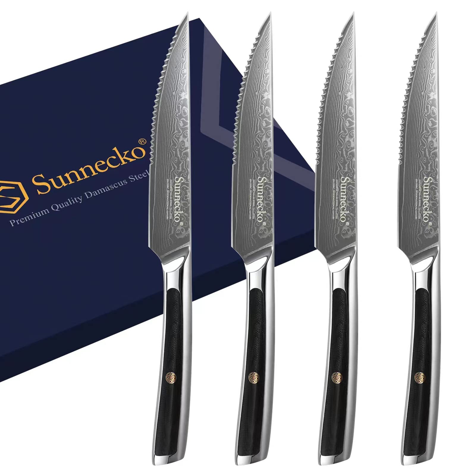 Premium Damascus Steel Steak Knives Set of 4 - Japanese VG10 Stainless Steel, Serrated 5