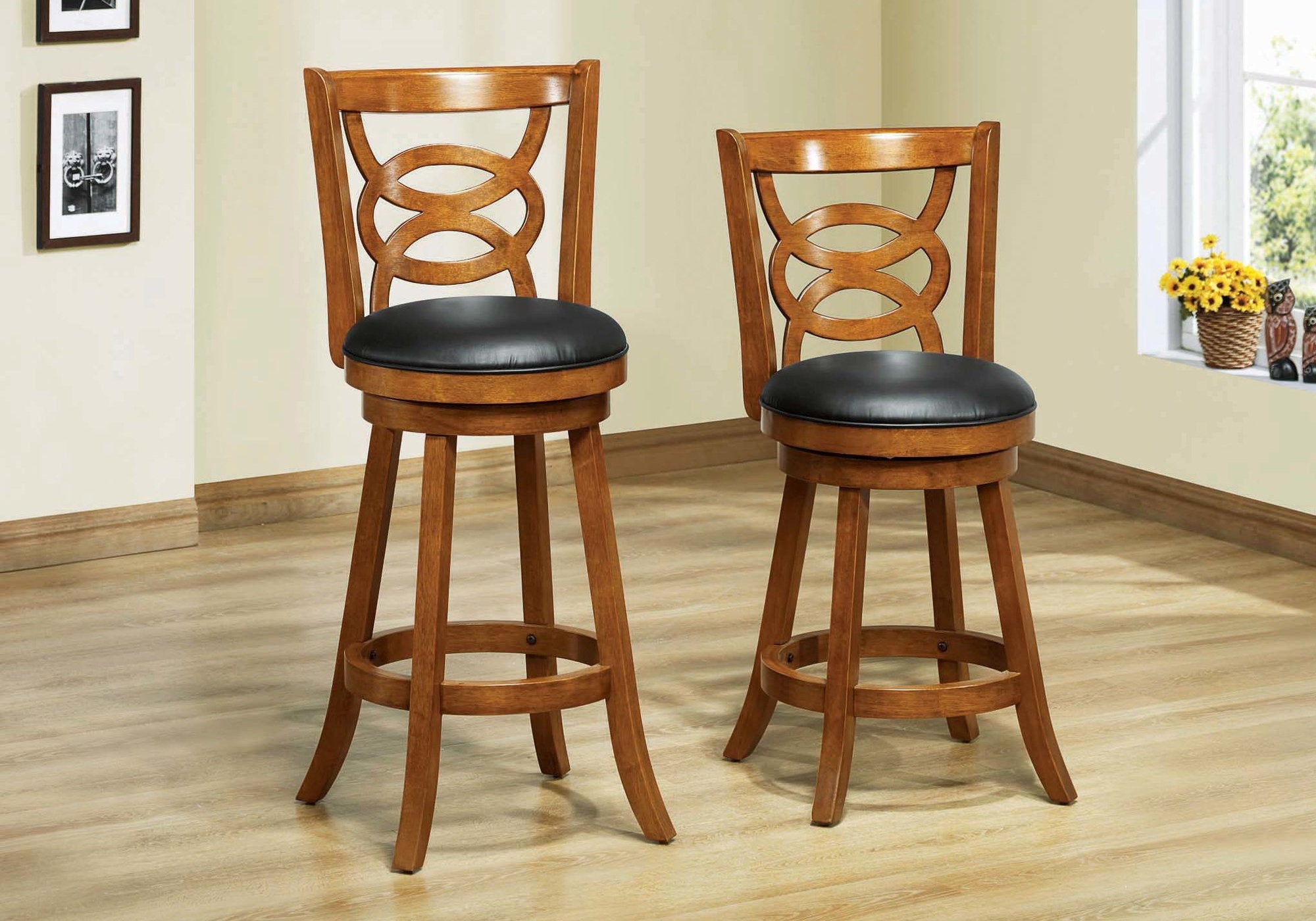 Dark Oak Swivel Bar Stools Set of 2 - 42 Inch Bar Height Counter Stools for Kitchen Island, Breakfast Nook & Home Bar - Modern Swiveling Pub Chairs with Comfortable Back Support