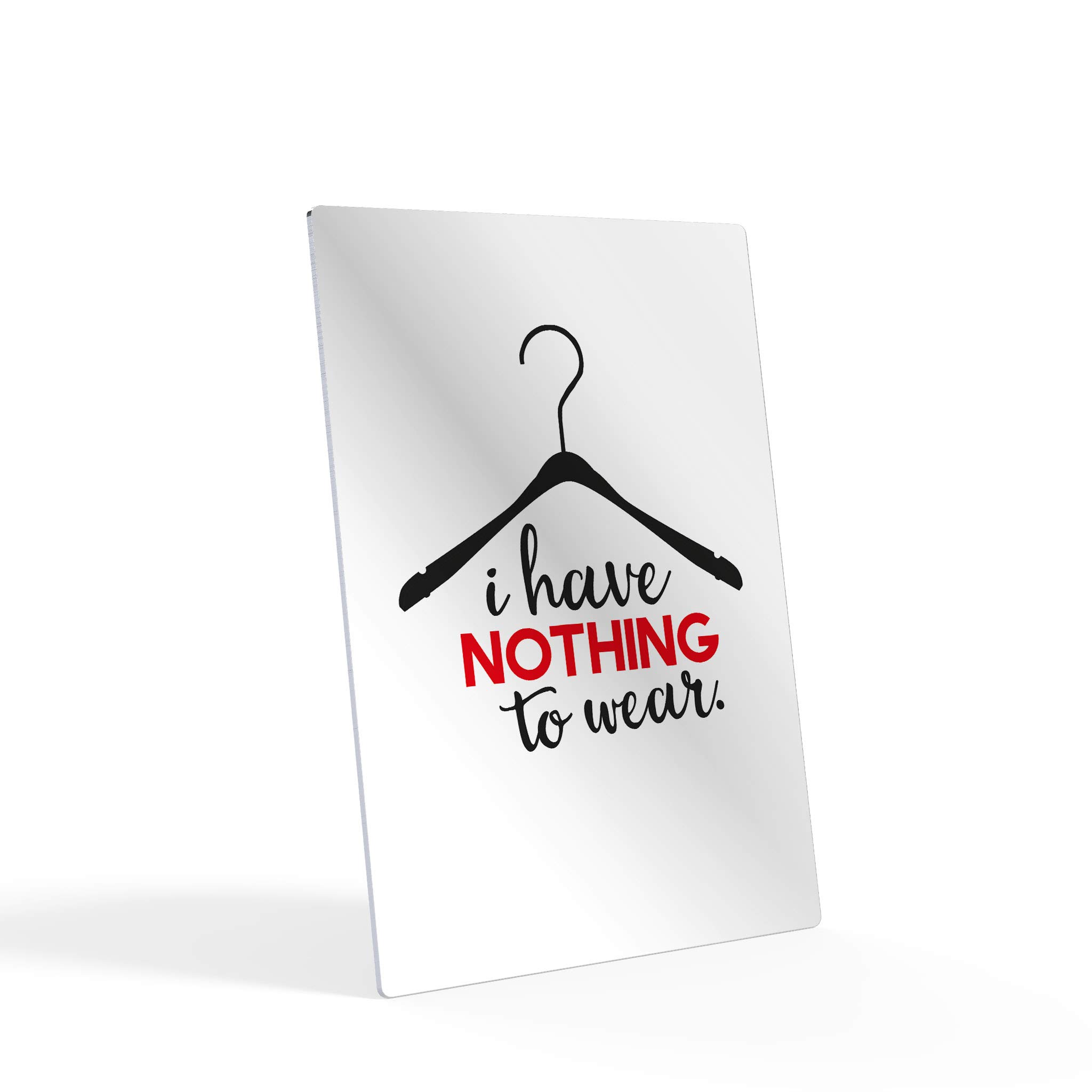 HB Art Design 'I Have Nothing to Wear' Motivational Quote Dress Hanger Silhouette Fashion Metal Wall Art - Glam Home Decor for Office, Dorm, Bathroom, Living Room & Bedroom - Ready to Hang 24x16 Inches - Perfect for Fashion Lovers & Inspirational Room Decor