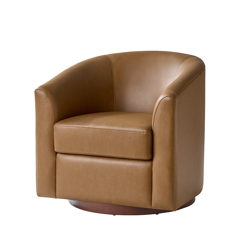360 Degree Swivel Barrel Faux Leather Chair - Modern Accent Chair for Living Room, Office & Lounge - Comfortable PU Leather Recliner with Smooth Rotation