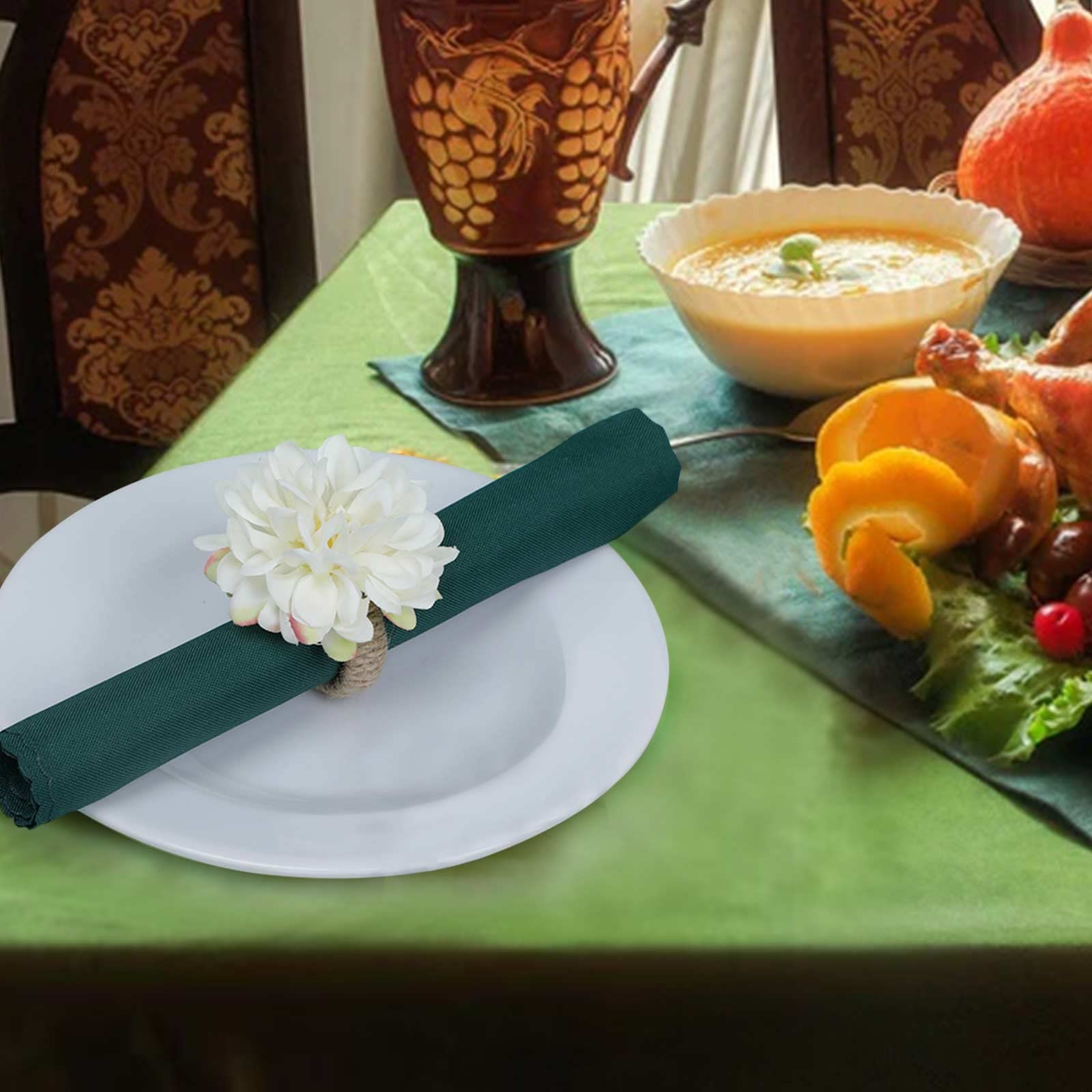 WUHNGD Set of 6 Champagne Peony Napkin Rings - Floral Serviette Holders for Wedding, Valentine's, Thanksgiving & Banquet Table Decor - Perfect for Spring Celebrations, Dinner Parties & Holiday Tablescapes