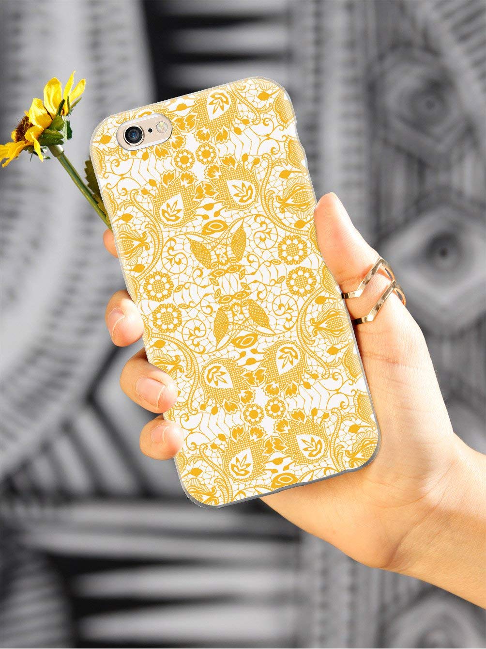 Inspired Cases - Premium 3D Textured Protective Phone Case for Apple iPhone 8 - Lace Pattern Design - Marigold Color | Slim Fit, Shockproof Cover with Enhanced Grip - Perfect for Everyday Use, Travel & Outdoor Activities