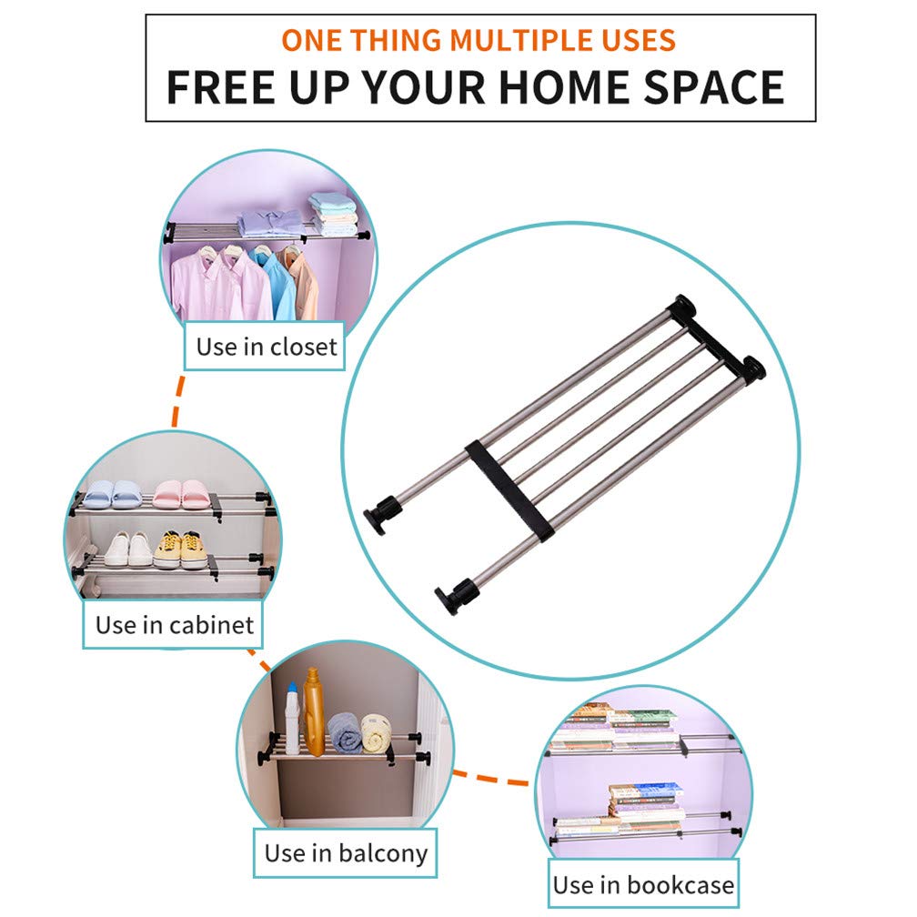 Adjustable Closet Tension Shelf - Expandable Cabinet Hanging Rod & Metal Storage Rack Organizer for Wardrobe, Kitchen, Bathroom (19.69-31.5 Inches, Black) | Space-Saving DIY Closet Divider & Shelf Organizer for Small Spaces