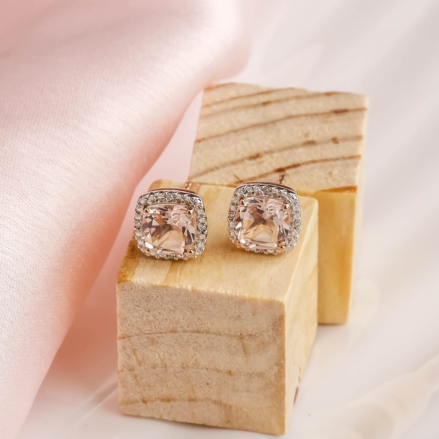 10K Rose Gold or 925 Sterling Silver Diamond Halo Stud Earrings for Women with Color Stone Accents - Perfect for Weddings, Parties & Everyday Elegance