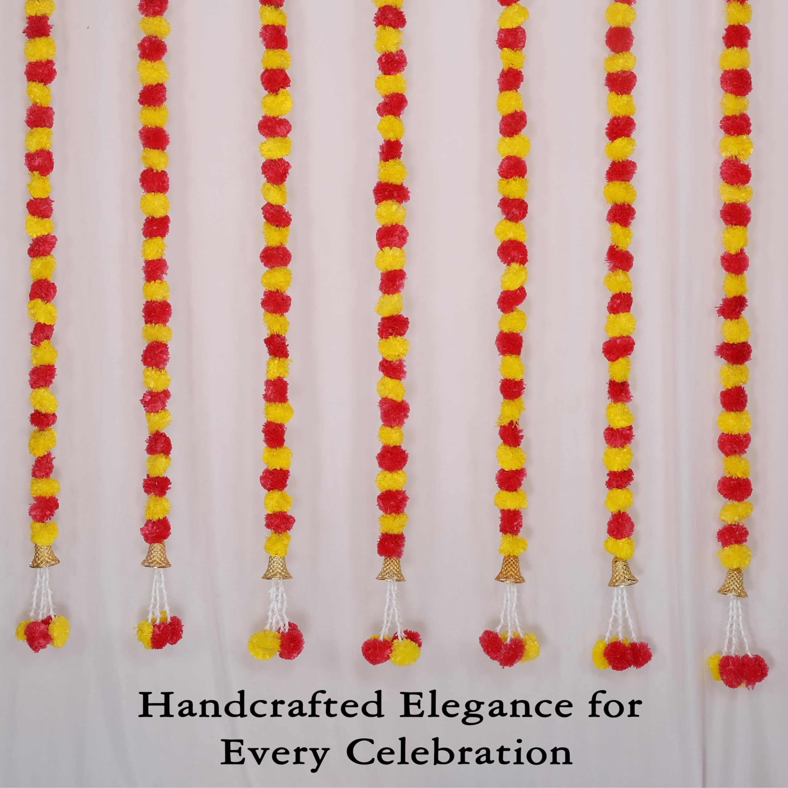Marubhumi 5 Feet Artificial Marigold Flower Strands Garland - Yellow & Red (5 PCS) for Diwali, Christmas, Wedding & Home Decor | Perfect for Festive Parties, Mandir Decoration & Seasonal Celebrations