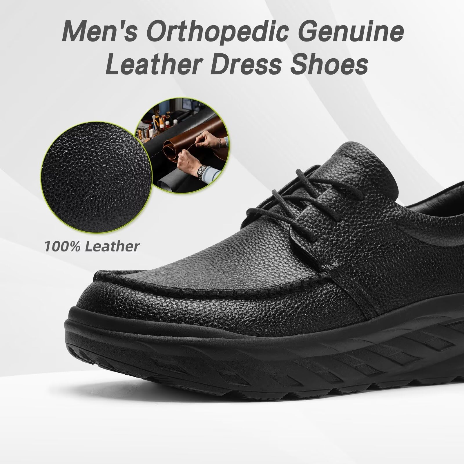 OrthoComfoot Men's Orthopedic Wide Leather Dress Shoes for Diabetic & Plantar Fasciitis - Arch Support Walking Sneakers with Adjustable Fit for Work, Business & Casual Wear - Pain Relief Oxfords for Heel & Foot Comfort (Ideal for Office Professionals & Daily Walking)