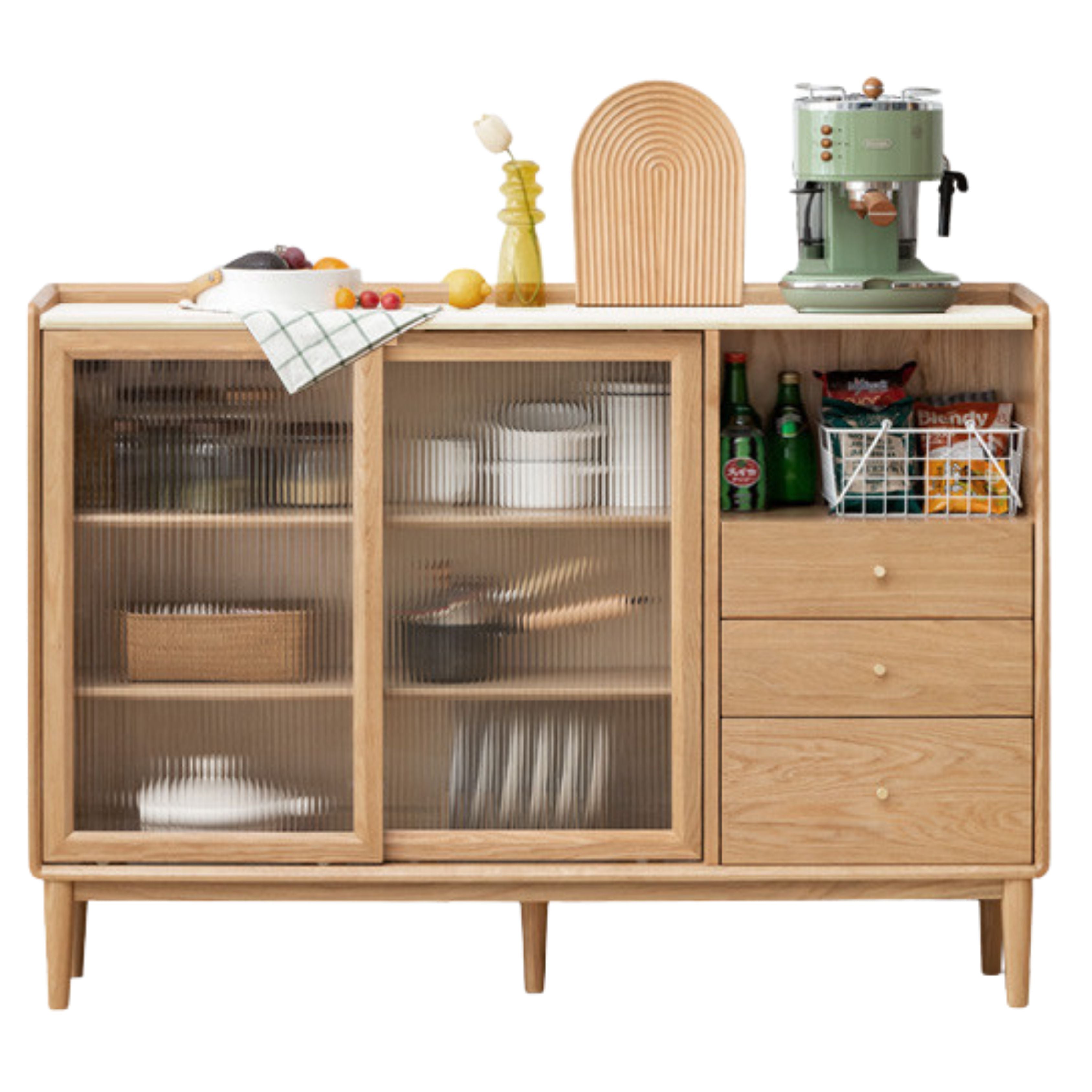 Premium Solid Wood Sideboard with Sliding Doors - Oak, Ash, Black Walnut & Cherry Options - Perfect for Dining Room Storage & Living Room Organization