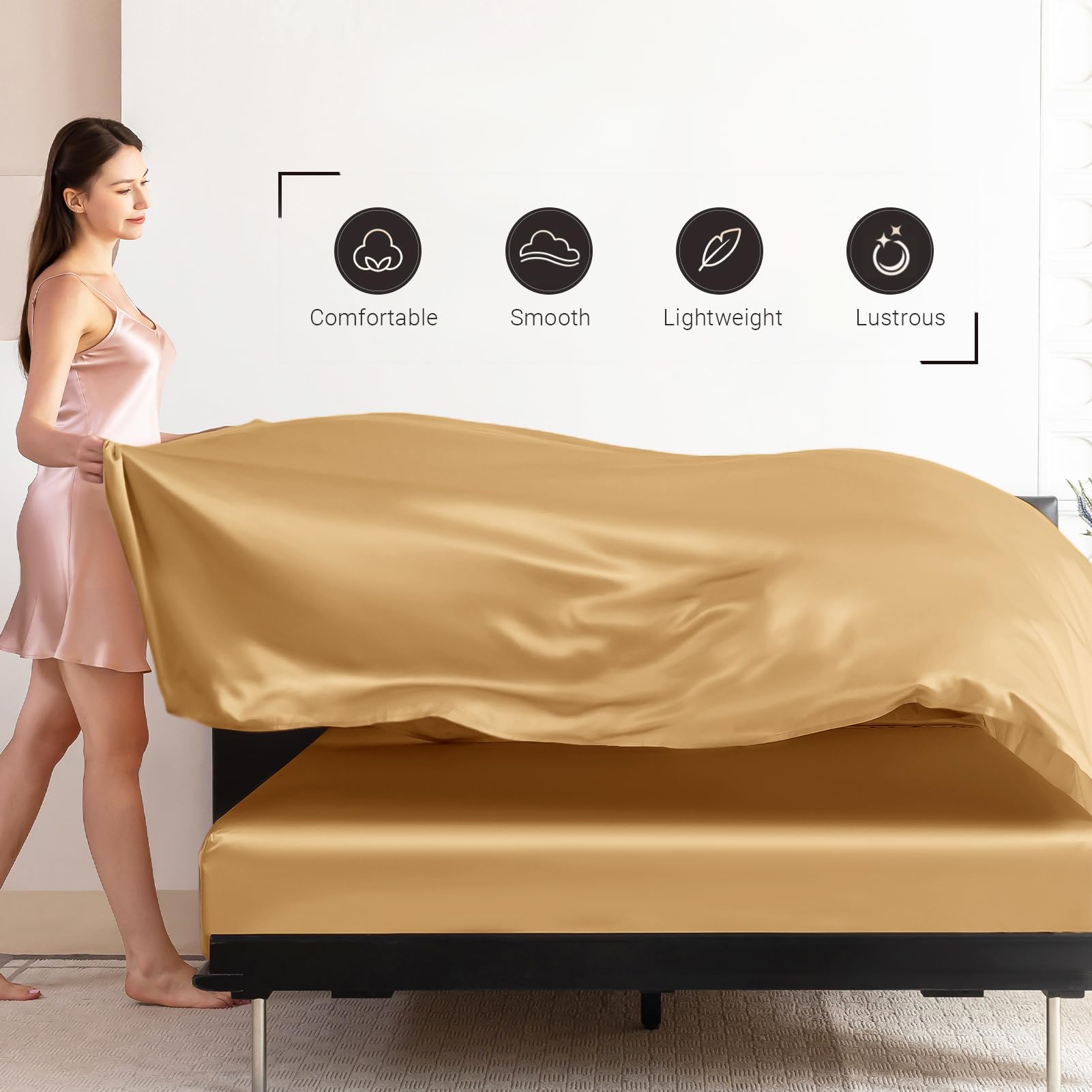 Luxury 22 Momme 7A+ Grade Silk Sheet Set 4-Piece (Cal King) - Premium 100% Mulberry Silk Bedding with Flat Sheet, Fitted Sheet & 2 Pillowcases - Ultra Soft, Breathable & Temperature Regulating for Year-Round Comfort - Perfect for Hot Sleepers, Sensitive Skin & Luxury Bedroom Decor