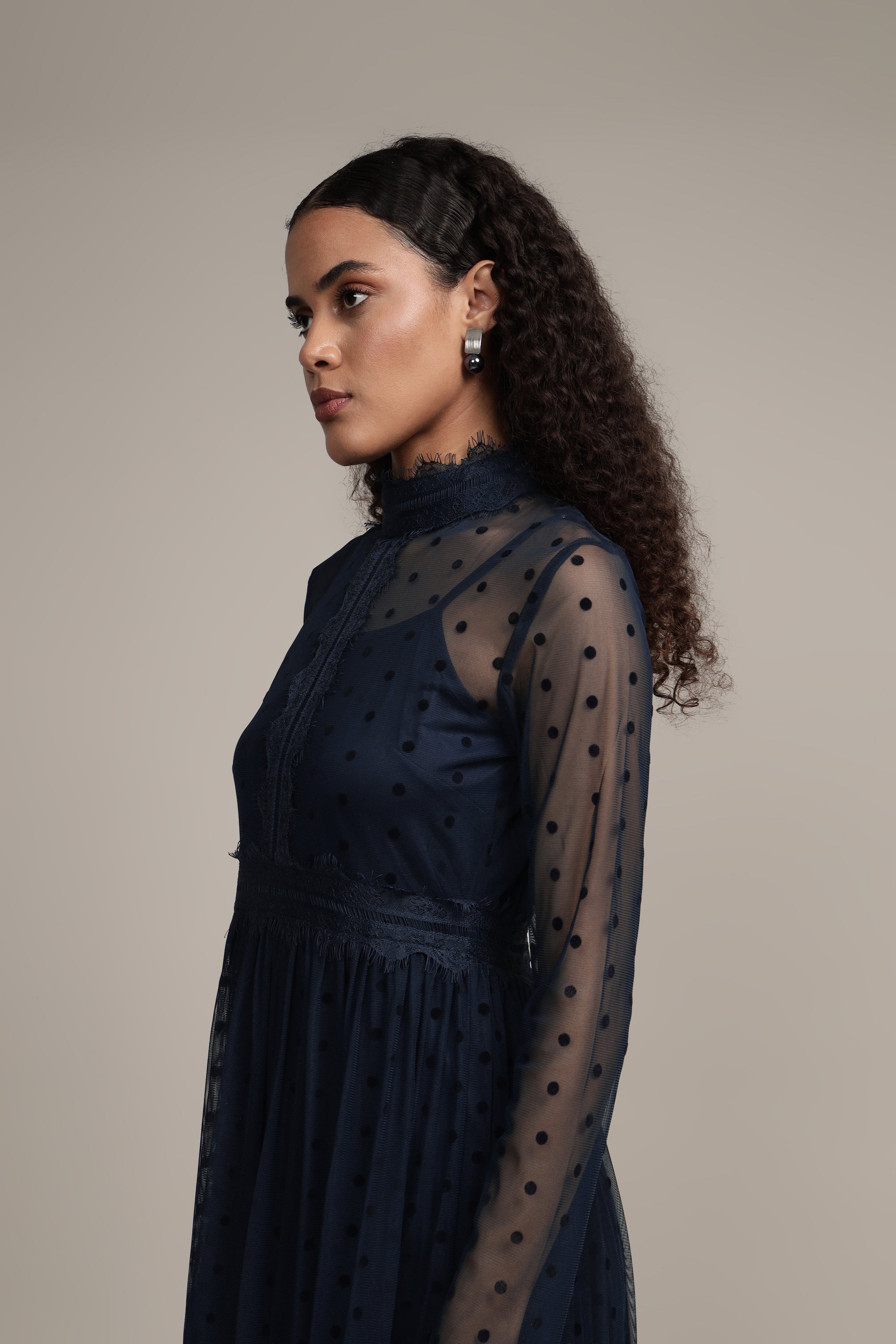 Roman Lola Navy Blue Polka Dot Midi Dress - Flowy Summer Dress for Women, Perfect for Beach Vacations, Brunch Dates & Casual Outings
