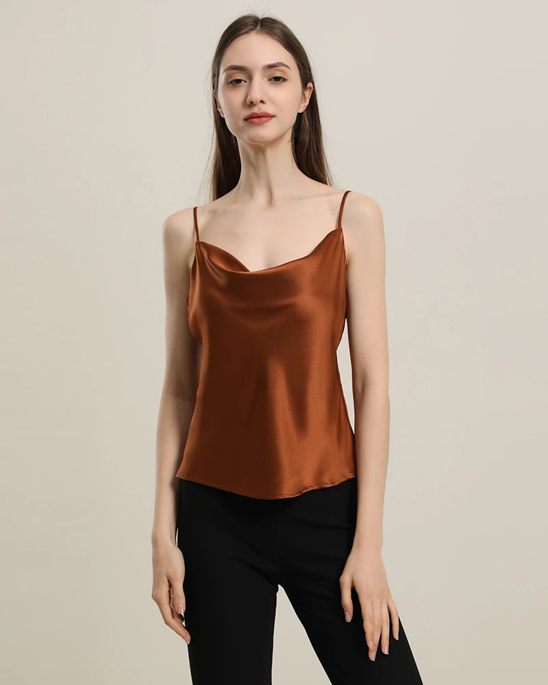 Elegant Cowl Neck Silk Camisole for Women - Soft Satin Slip Dress for Lounge, Evening Wear & Layering