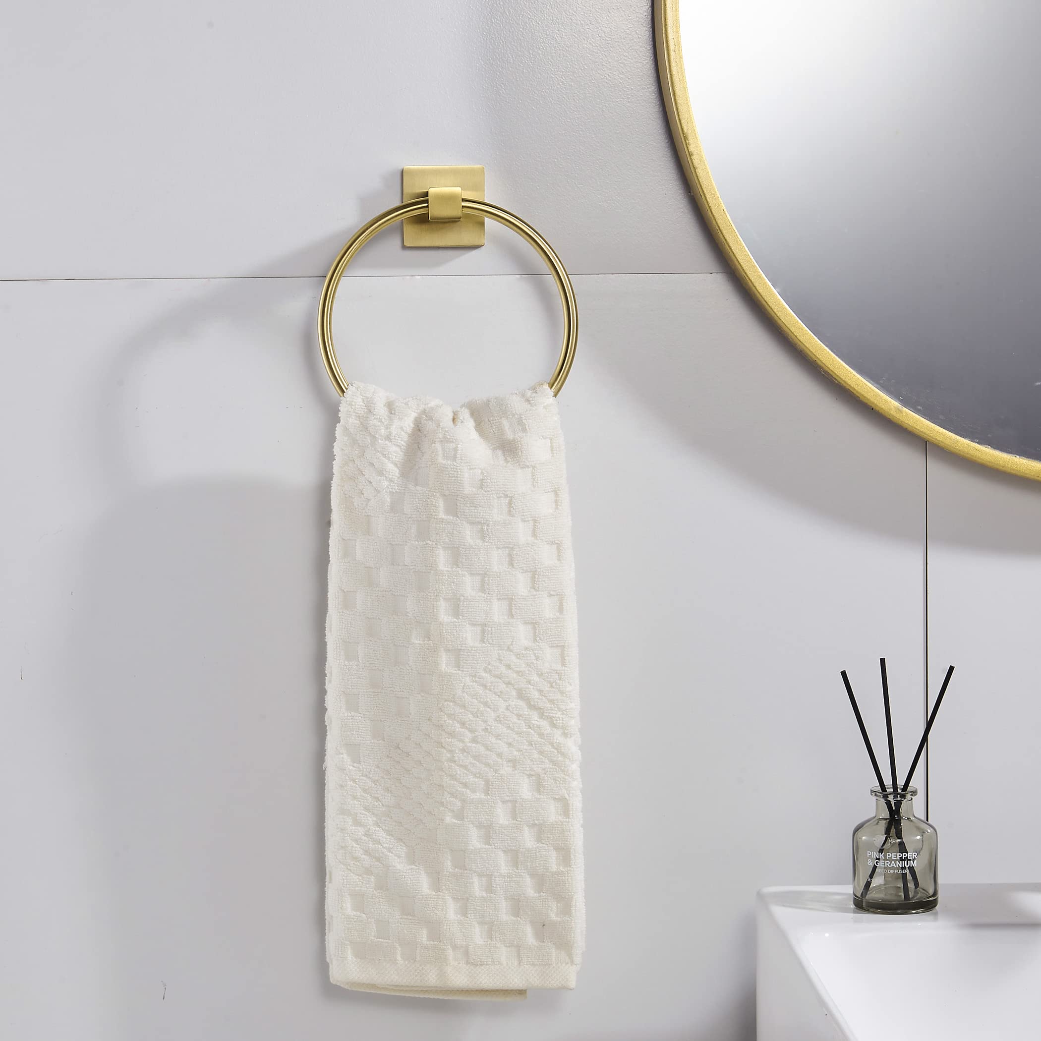 Modern Brushed Gold Toilet Paper Holder & Towel Ring Set - Wall Mounted Bathroom Tissue & Towel Holder with Double Post - Square Design 2-Piece Set - Perfect for Bathroom, Powder Room & Guest Toilet Decor