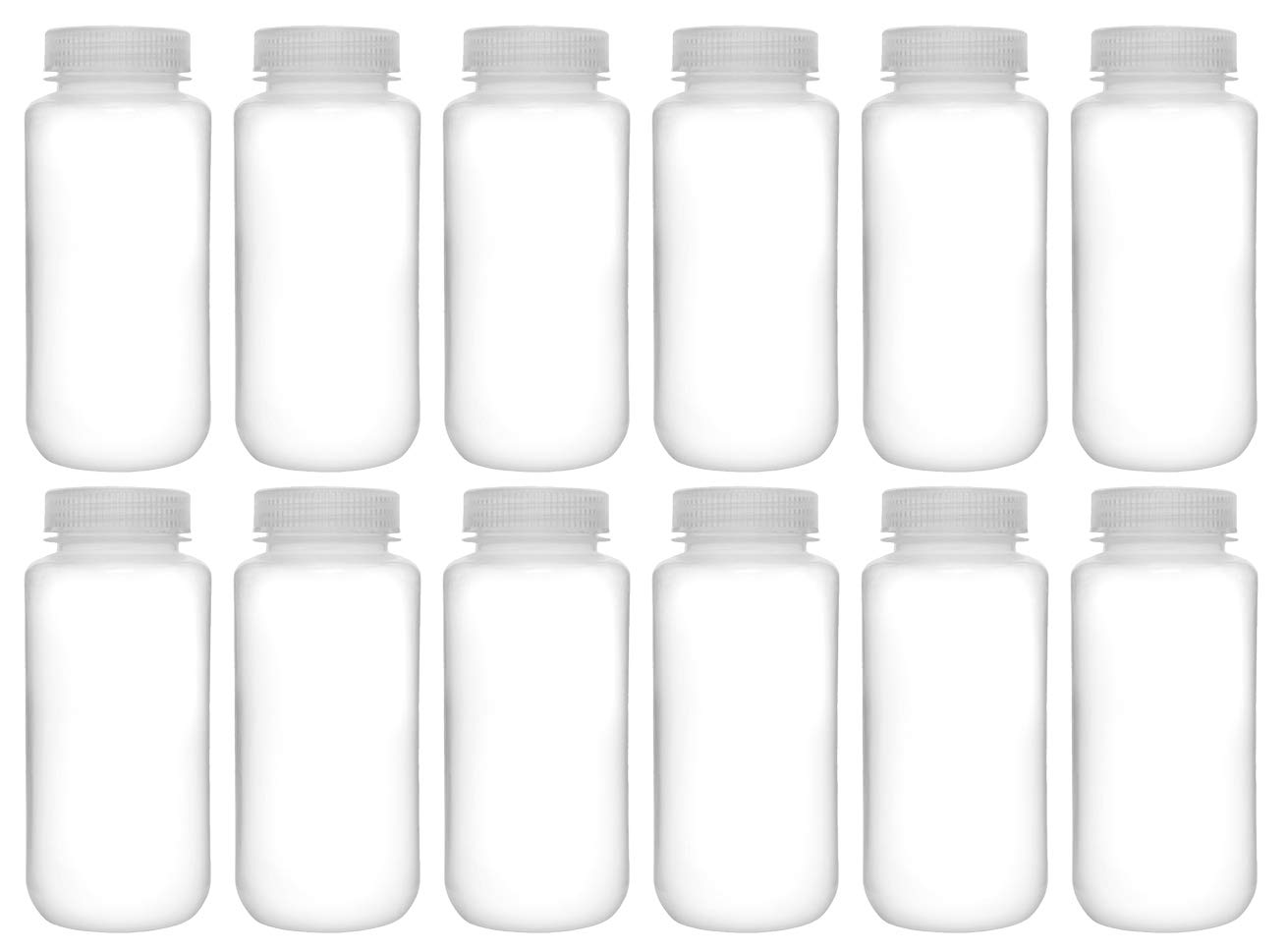 EISCO 12-Pack 500ml Reagent Bottles - Wide Mouth Screw Cap, Durable Polypropylene, Translucent Lab Bottles for Chemistry Experiments & Science Classrooms