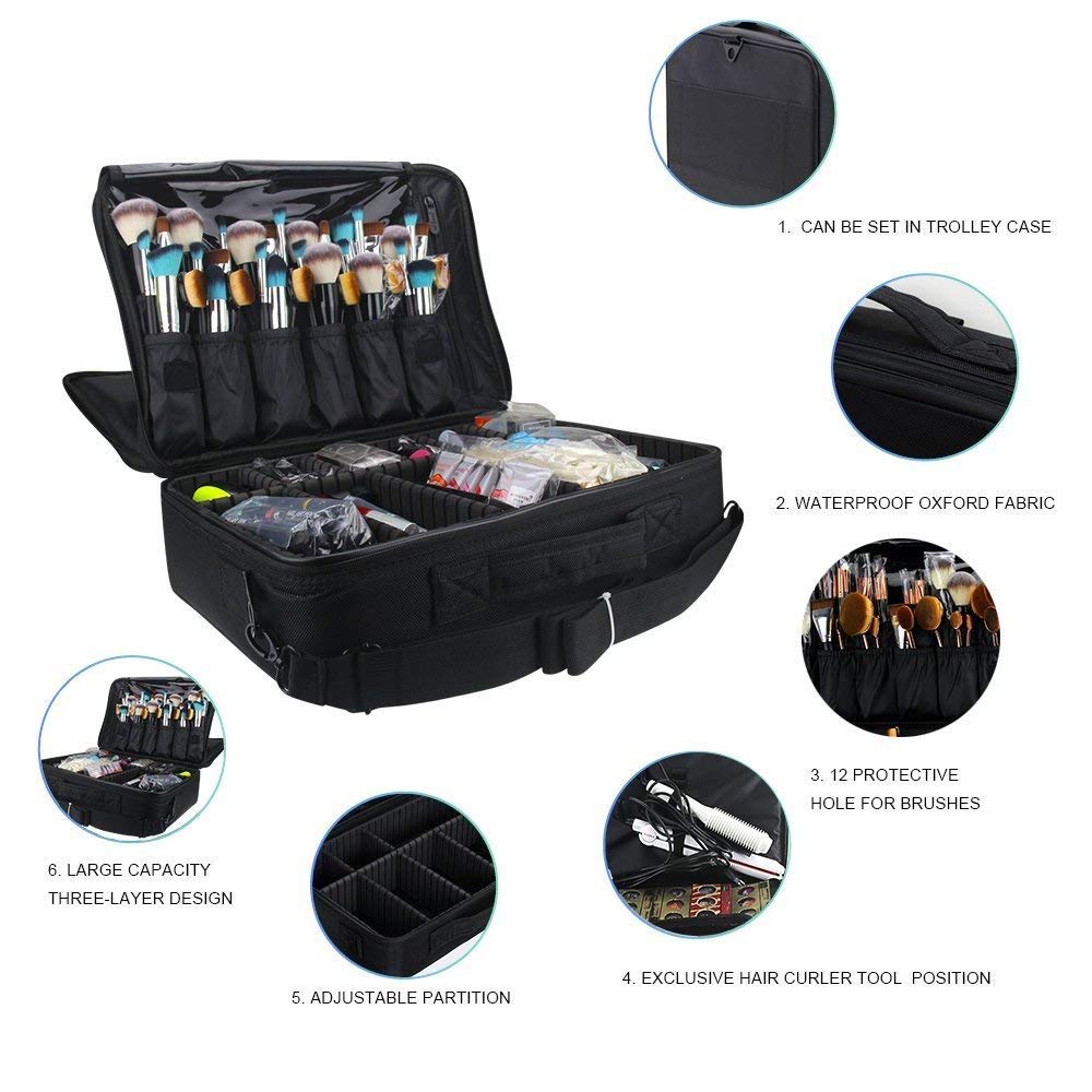 BLUSHIA Large Makeup Organizer Box 16x12x5 Inches - Cosmetic Storage Case with Brush Holder for Women | Travel Vanity Bag, Beauty Pouch & Makeup Kit | Perfect for Home, Salon & Travel Use