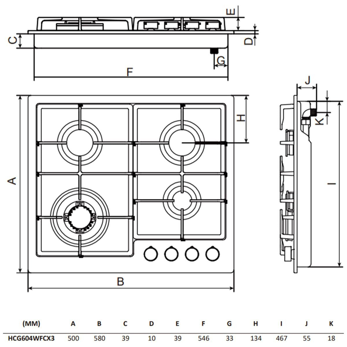 Haier 60cm Gas on Steel Cooktop HCG604WFCX3 - 4 Burner Stainless Steel Gas Stove for Modern Kitchen | Perfect for Home Cooking, Baking & Entertaining