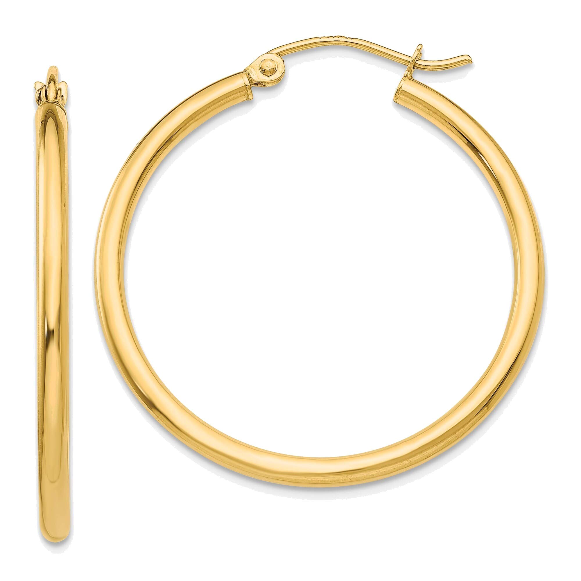 14K Yellow Gold 2mm Lightweight Polished Tube Hoop Earrings - Perfect for Everyday Wear, Parties & Special Occasions