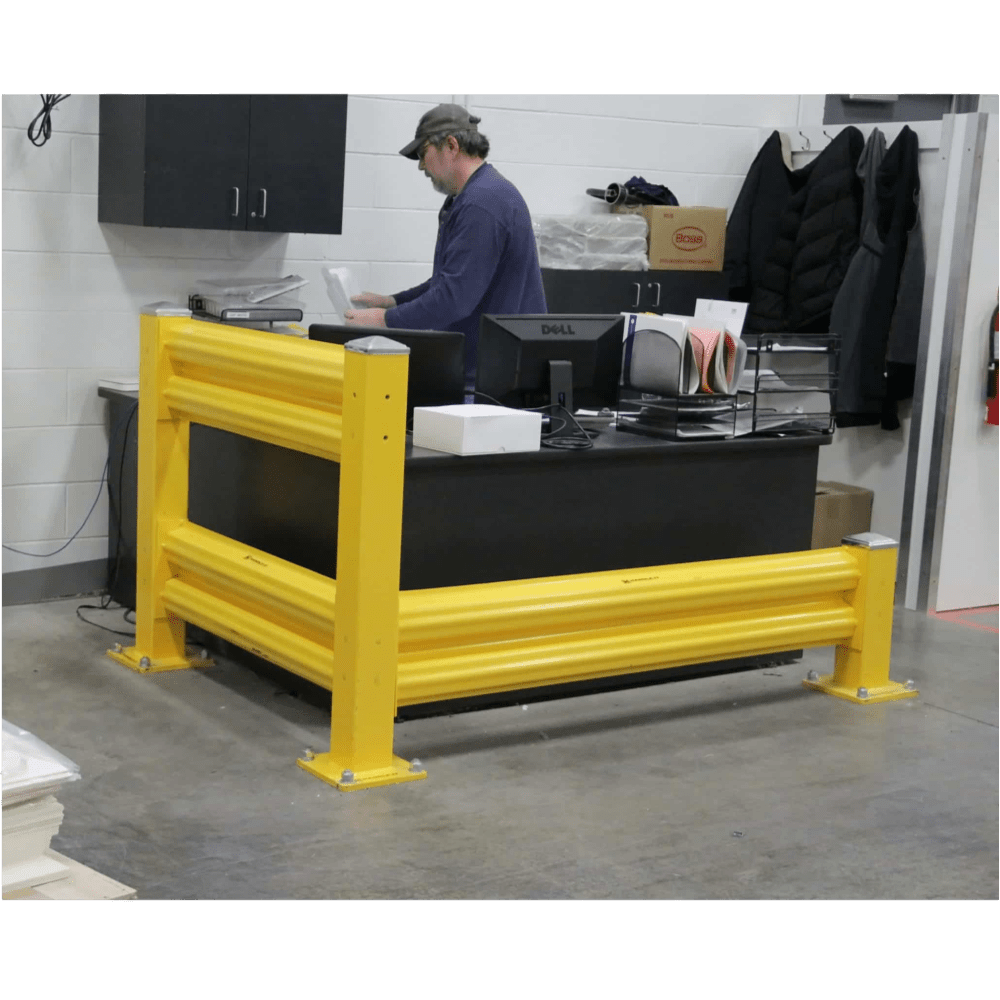 Heavy Duty Warehouse Double Guard Rail Starter Unit - Industrial Safety Barrier for Forklift & Loading Dock Protection - Ideal for Warehouses, Factories & Distribution Centers