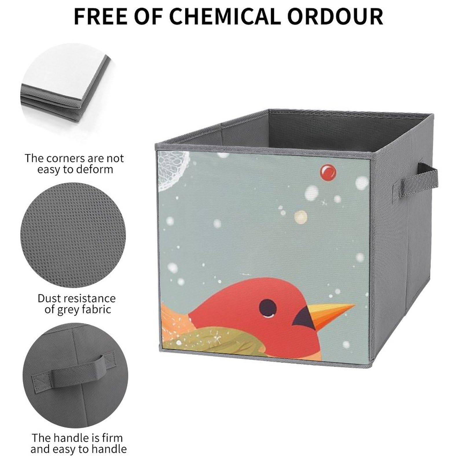 6-Pack Merry Christmas Bird Collapsible Storage Bins with Handles - Large Closet Organizer, Clothing Storage Boxes for Home, Office & Holiday Decor