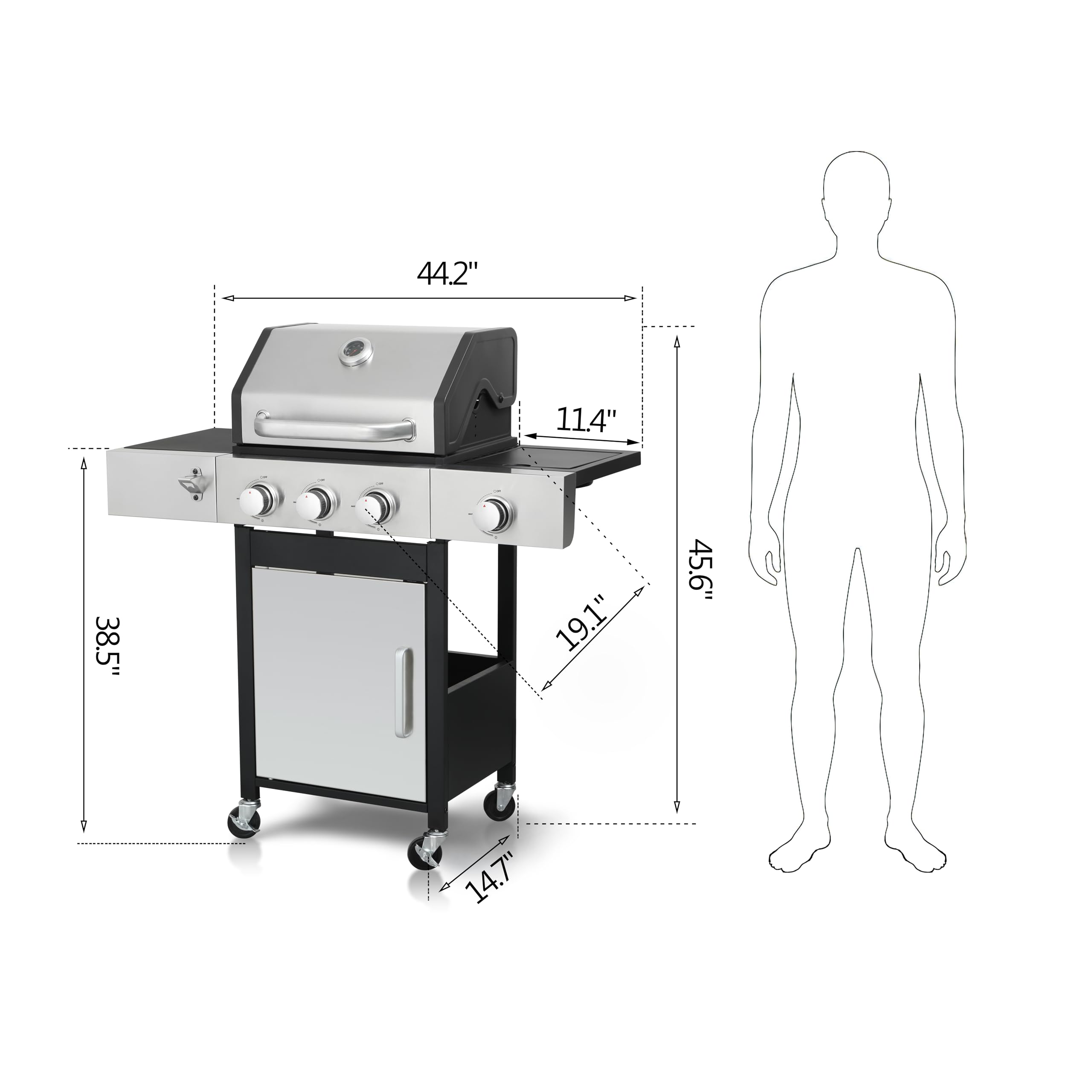 4 Burner Propane Gas BBQ Grill - Stainless Steel Outdoor Grill with Enameled Cast Iron Grids & Rectangular Griddle - 46,790 BTU (3+1 Burner) - Perfect for Patio, Garden, Backyard, Camping & Tailgating Parties