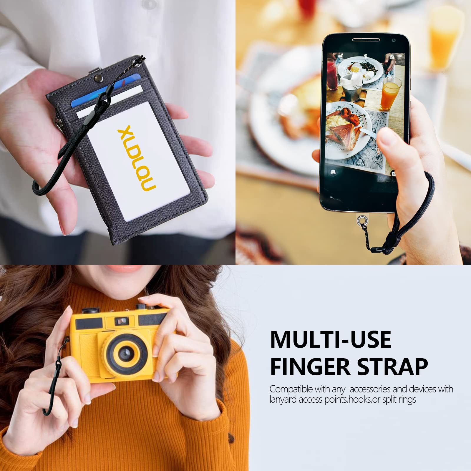 Universal Phone Lanyard Set - 2 Crossbody Straps, 2 Adjustable Wrist Straps & 2 Finger Loops with 4 Adhesive Patches - Compatible with iPhone Samsung Most Smartphones (Black & Blue) - Perfect for Running, Travel, Shopping & Hands-Free Convenience