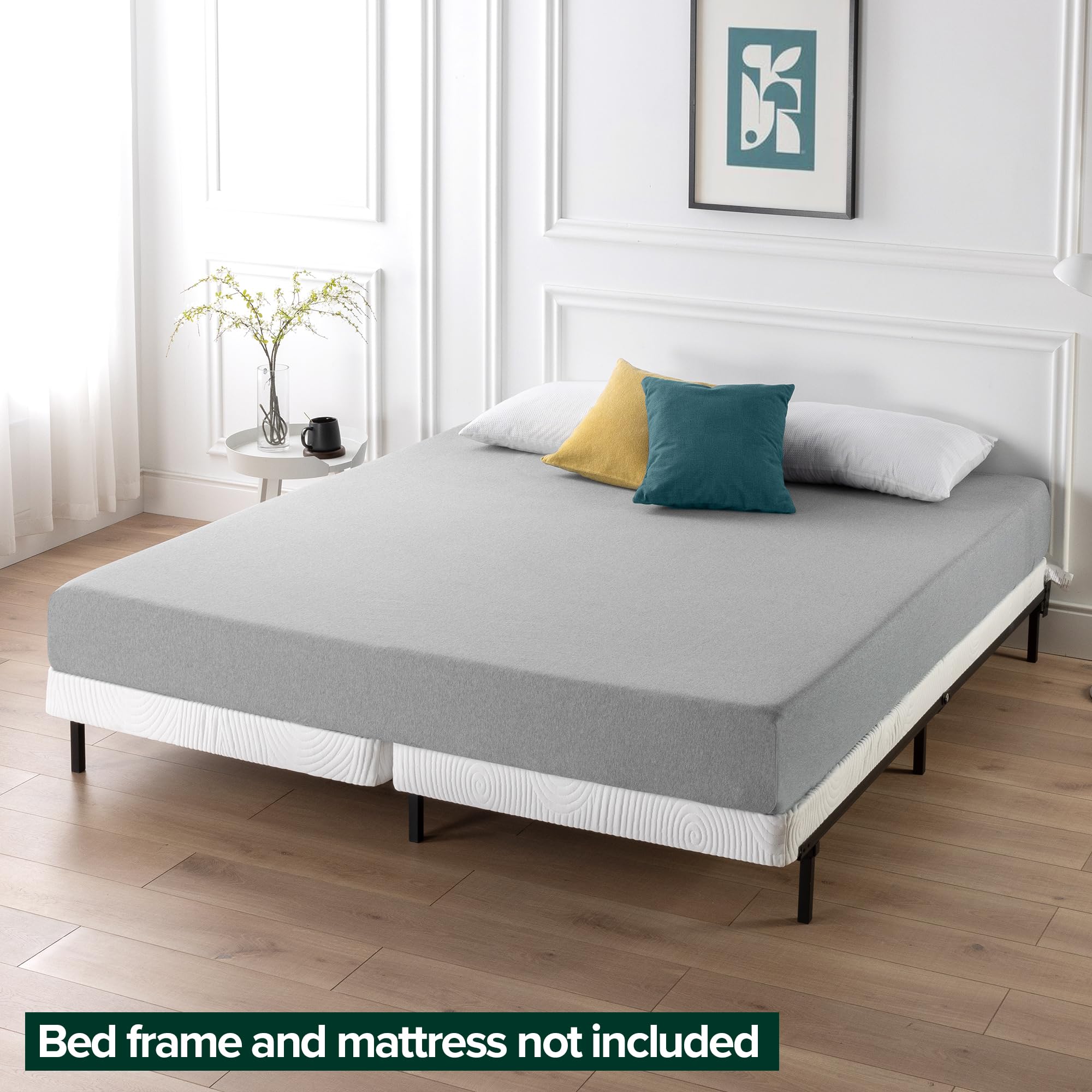 ZINUS 4 Inch Box Spring with Cover - No Assembly Mattress Foundation with Sturdy Metal Structure - Split Cal King Size in White | Perfect for Bedroom, Guest Room & Dormitory Use
