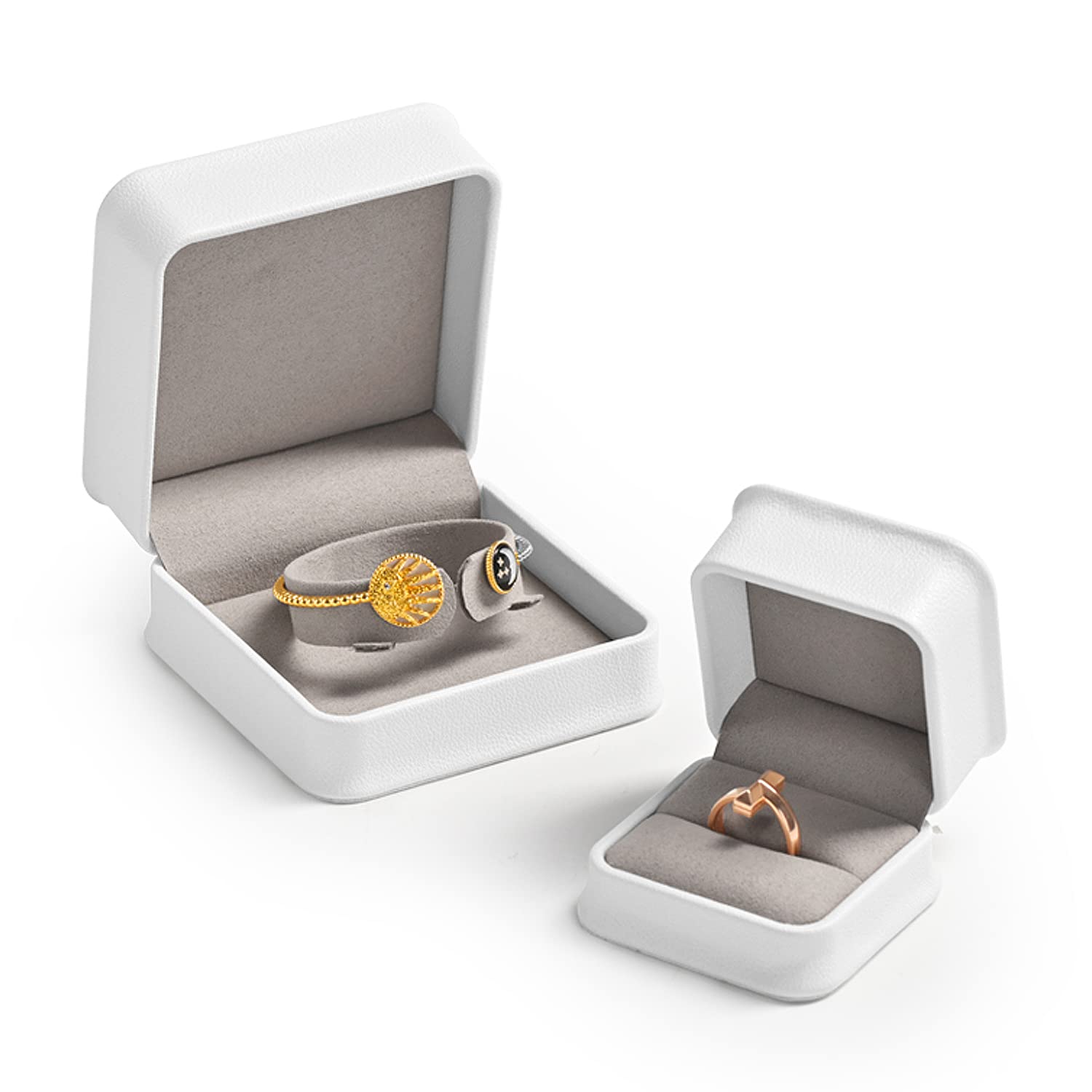 Premium White PU Leather Ring Box for Engagement & Proposal - Jewelry Gift Box for Wedding, Anniversary & Special Occasions
