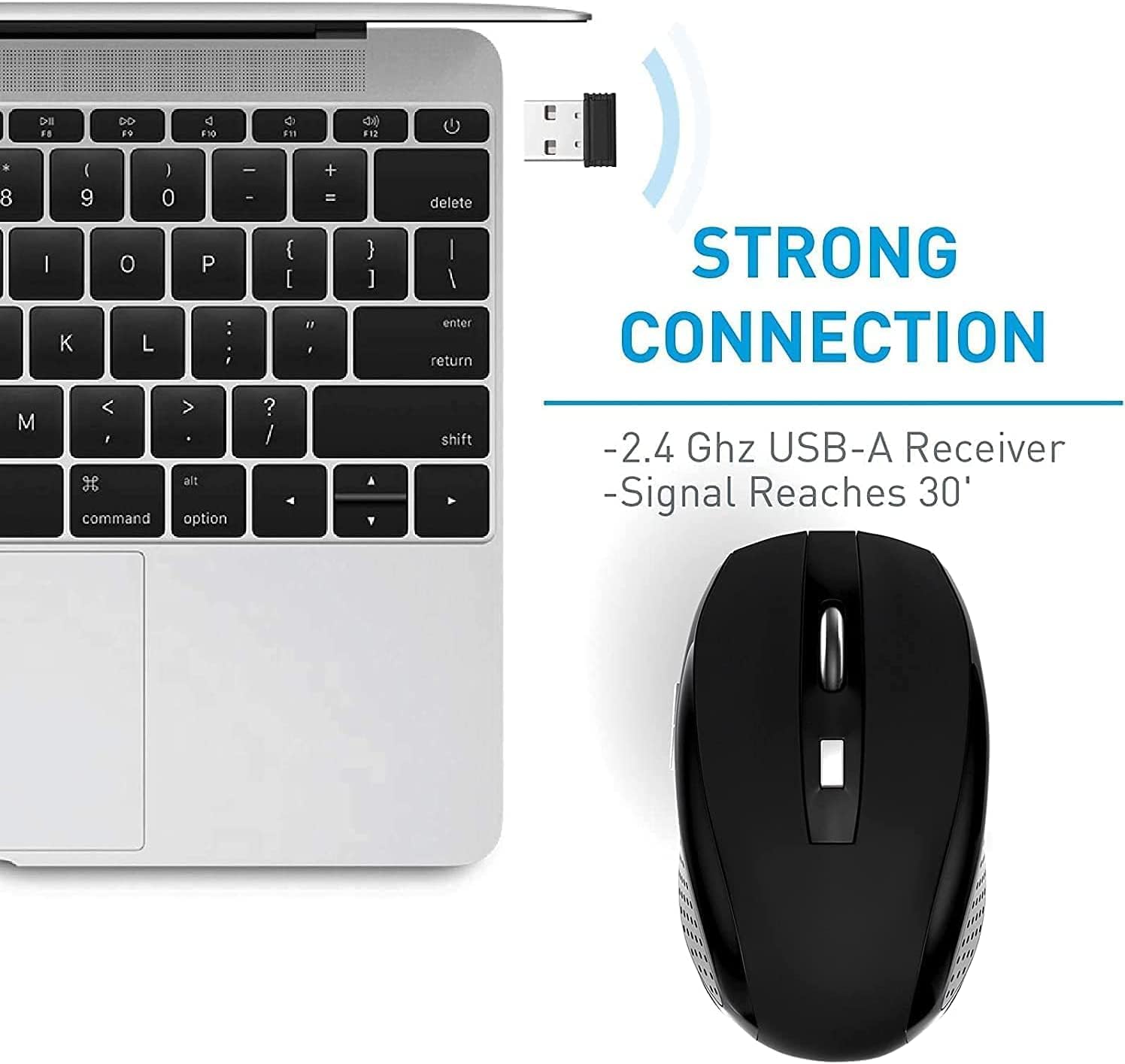Wireless Mouse 2.4Ghz with Nano Receiver - 6 Buttons Ergonomic Computer Mouse for Laptop, PC, Chromebook, Notebook - 1200 DPI Precision for Office Work, Gaming & Home Use (Black)