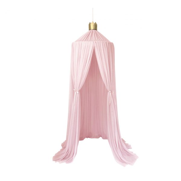 Light Pink Canopy with Gold Crown & Pom Poms - Elegant Princess Bed Canopy for Girls' Room Decor, Birthday Party & Nursery