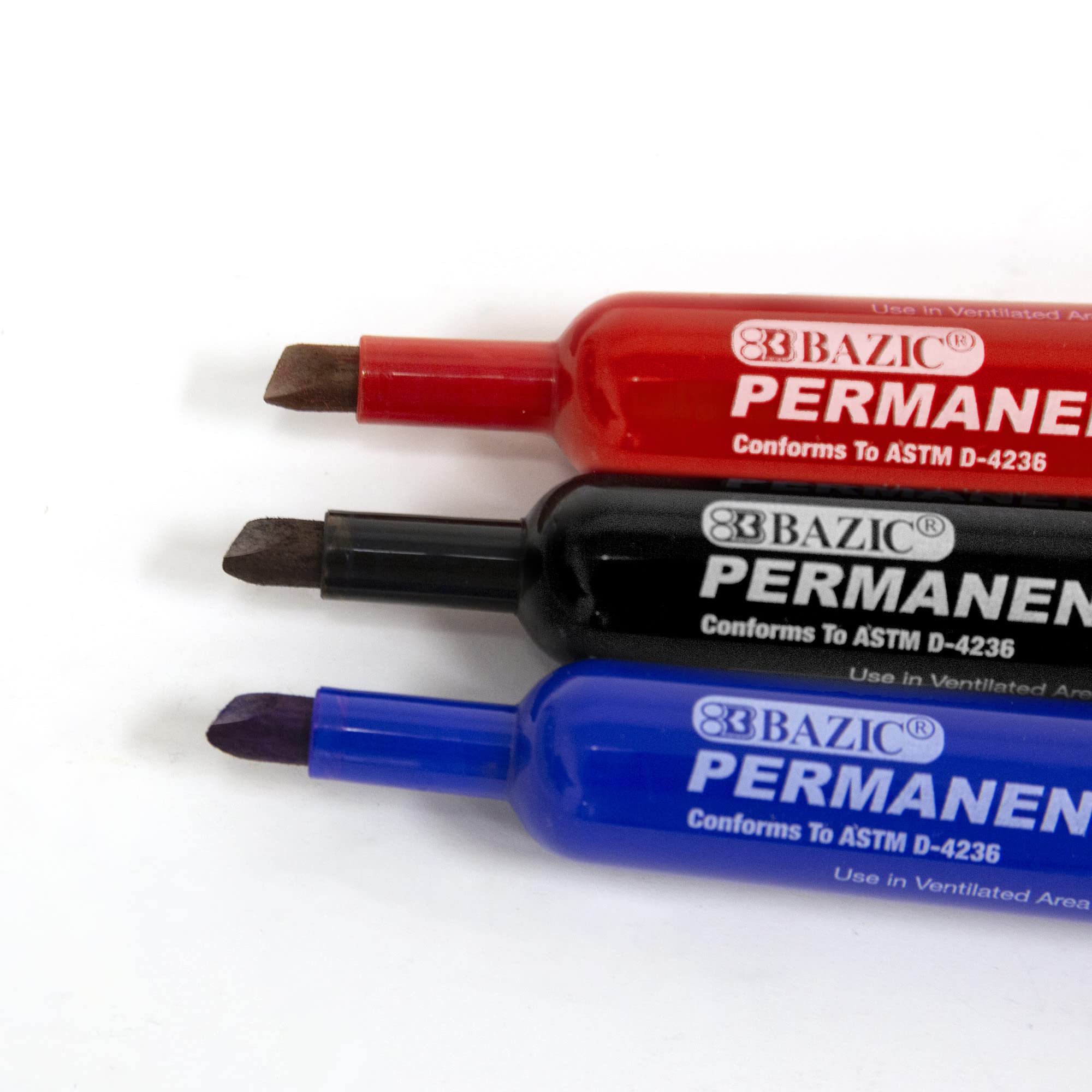 BAZIC Permanent Marker Chisel Tip - 3-Pack (144 Total) - Bold Ink for Plastic, Wood, Metal, Glass & Stone - Ideal for Office, Art, DIY Projects & Industrial Labeling