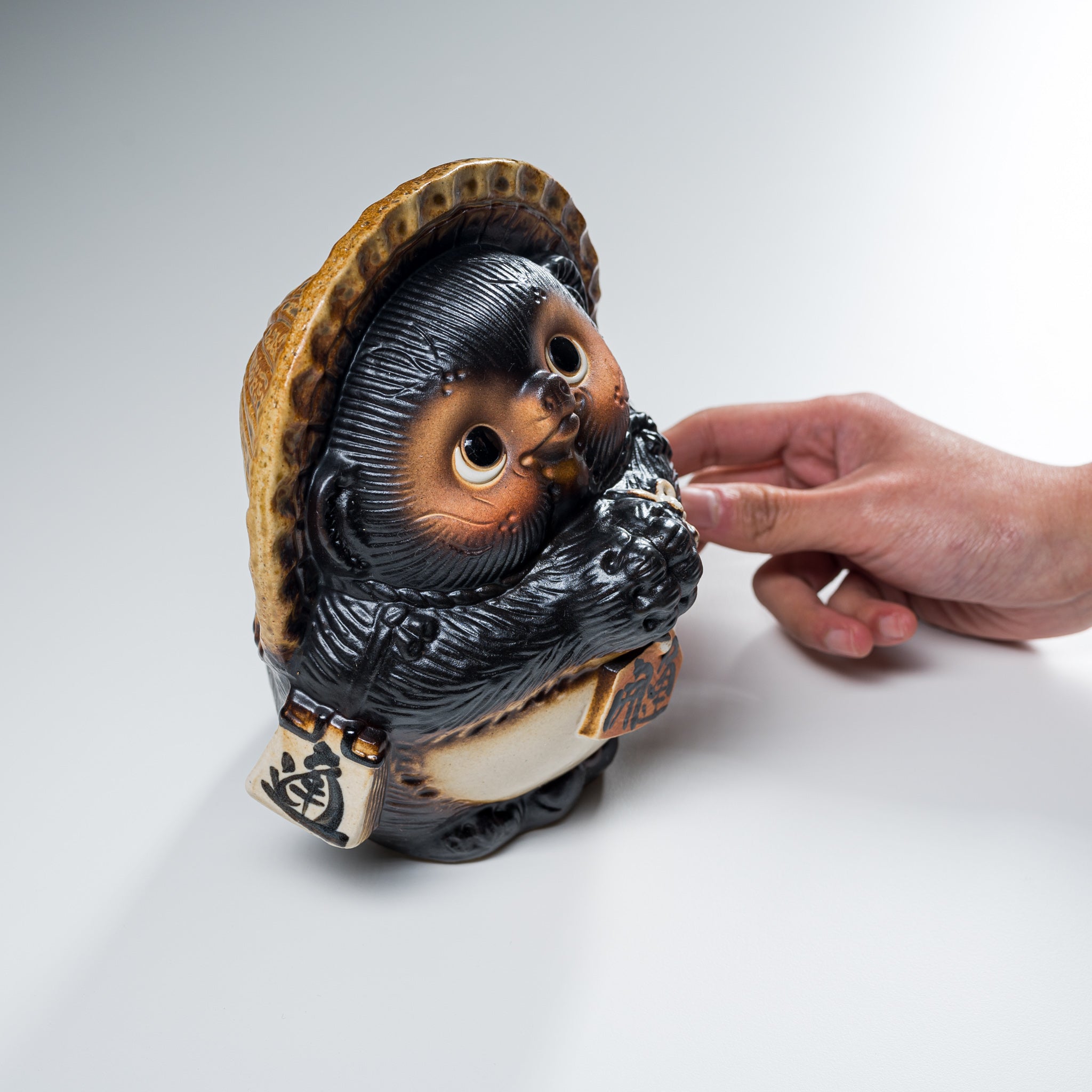 Authentic Shigaraki Ware Lucky Raccoon Ornament - 17.5cm Japanese Ceramic Tanuki Figurine for Home Decor, Office Feng Shui & Gift Giving