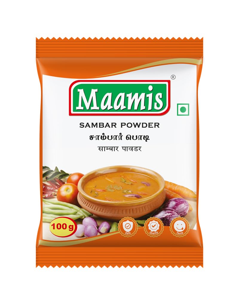 Maamis Sambar Powder 100g (Pack of 2) - Authentic South Indian Spice Mix for Curry, Lentils & Rice Dishes | Perfect for Home Cooking & Indian Cuisine Lovers