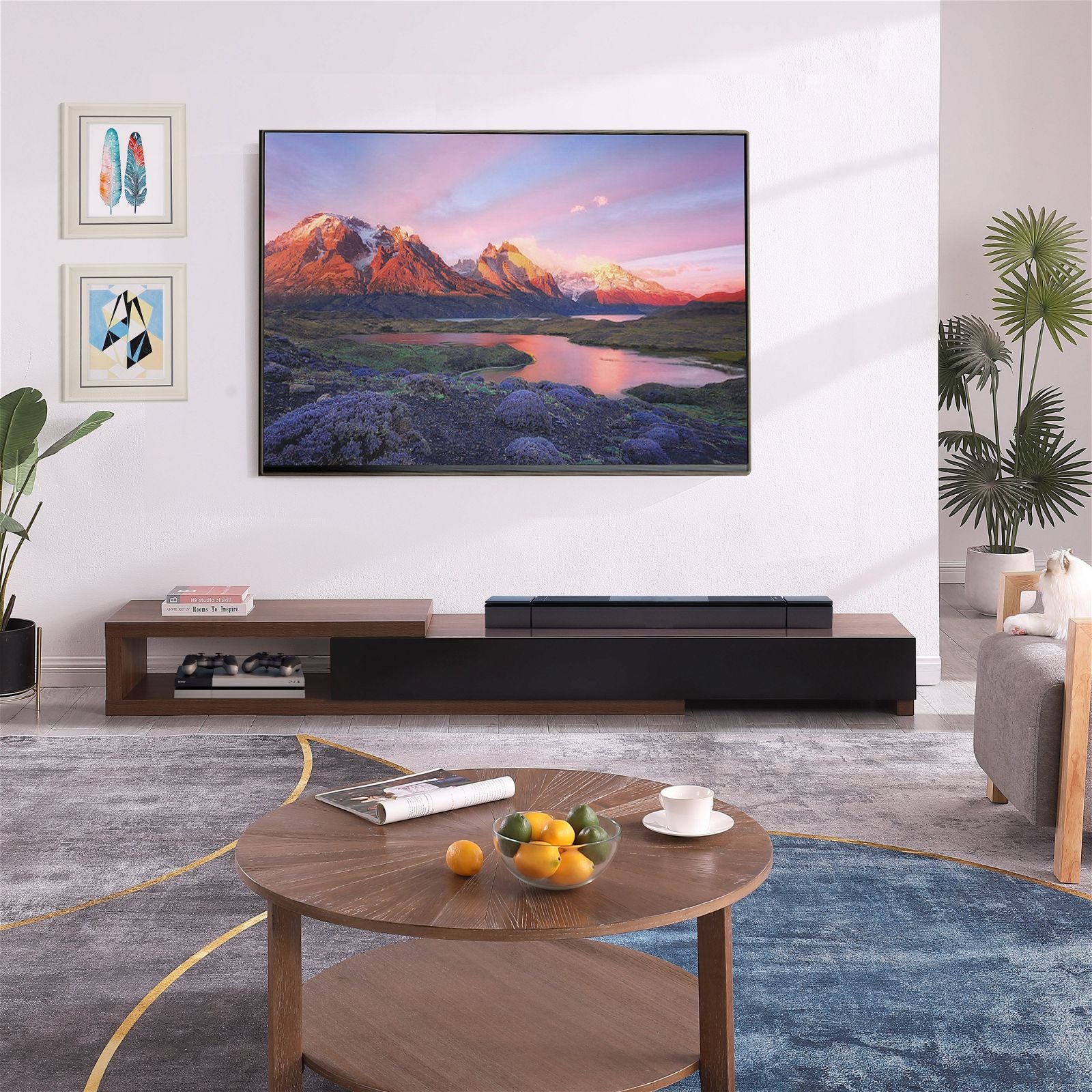 Criterion Durham Extendable TV Stand 260cm - Dark Oak Lowline Media Console for Living Room, Bedroom & Home Theater