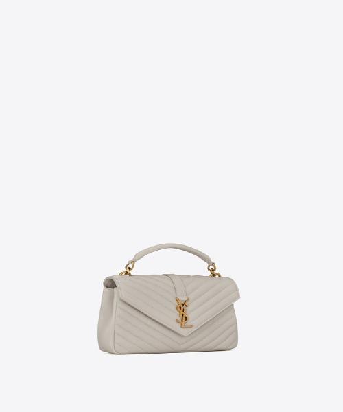 Saint Laurent Classic Medium College Monogram Bag in White Gold Tone - Luxury Crossbody Purse for Women, Perfect for Date Night & Evening Events