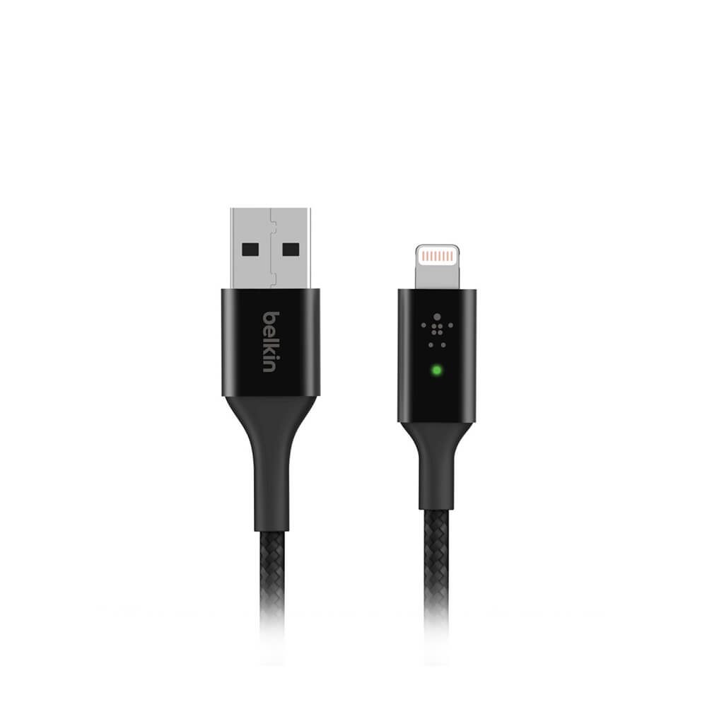 Belkin Smart LED USB A to Lightning Cable 1.2m (4ft) - Fast Charging & Data Sync for iPhone - Durable Nylon Braided Black Cable for Home, Office & Travel