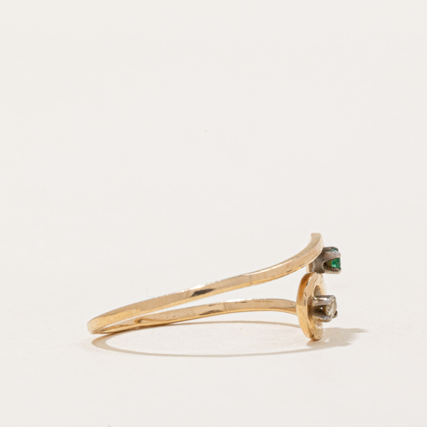 Emerald and Diamond Bypass Ring - 0.015ct & 0.014ct Natural Gemstones - Size 5 - Elegant Wedding Band, Anniversary Gift for Her, Perfect for Bridal Jewelry and Special Occasions