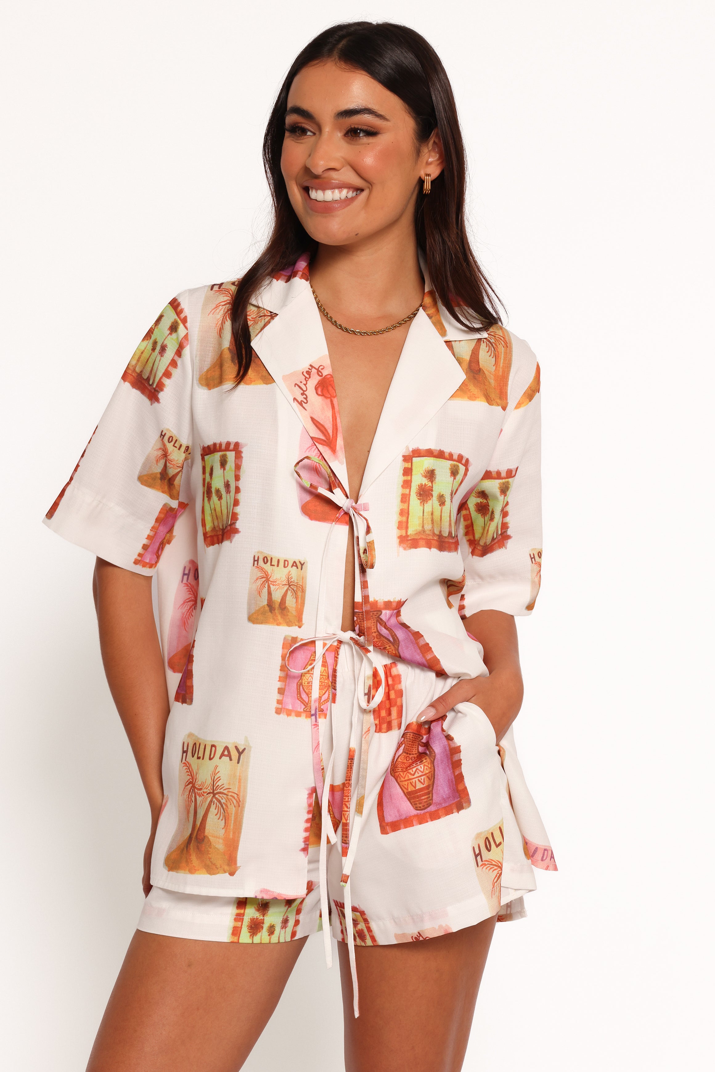 Aaliyah Tie Front Top - Women's Fashion Blouse in White & Multi Colors | Perfect for Casual Outings, Date Nights & Summer Wear