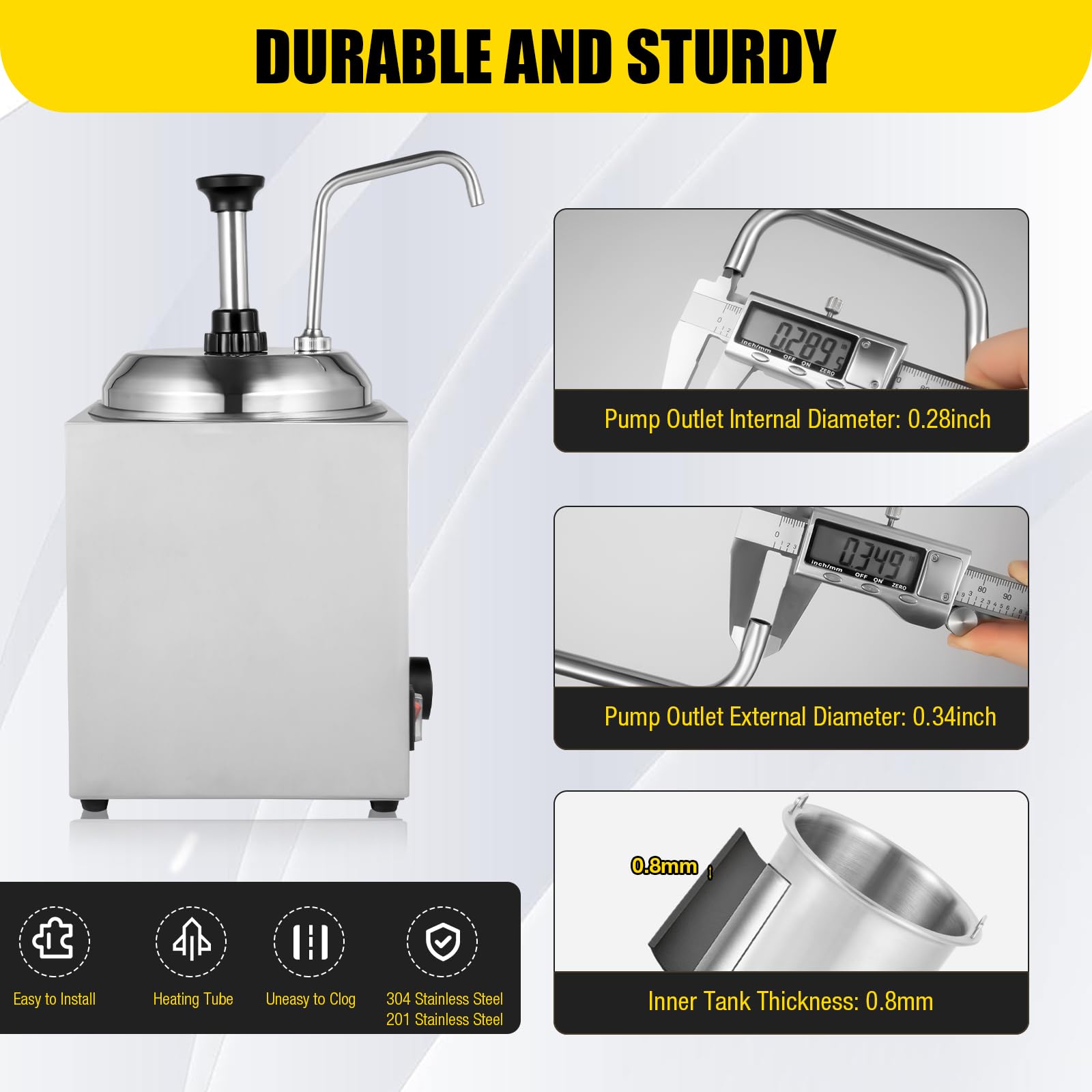 Commercial 110V 800W Stainless Steel Condiment Pump Dispenser - Adjustable Temperature Sauce Machine for Nacho Cheese, Hot Fudge, Ketchup | Perfect for Restaurants, Cinemas & Catering Events (Rear Plug Hole)