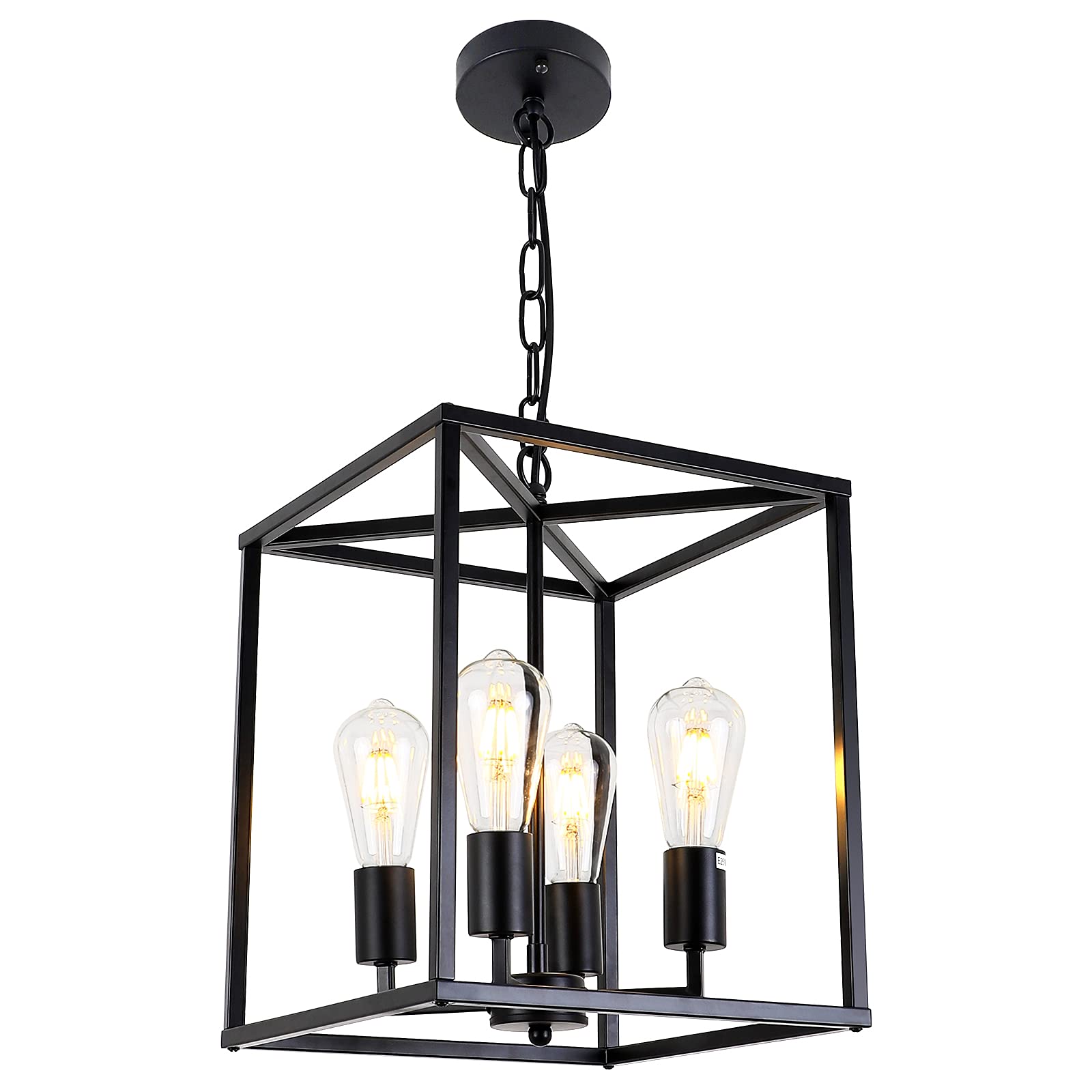 4-Light Black Farmhouse Chandelier - Rustic Industrial Cage Pendant Light Fixture for Kitchen Island, Dining Room, Foyer, Hallway & Entryway | Durable Hanging Lantern Lighting for Home & Restaurant Decor