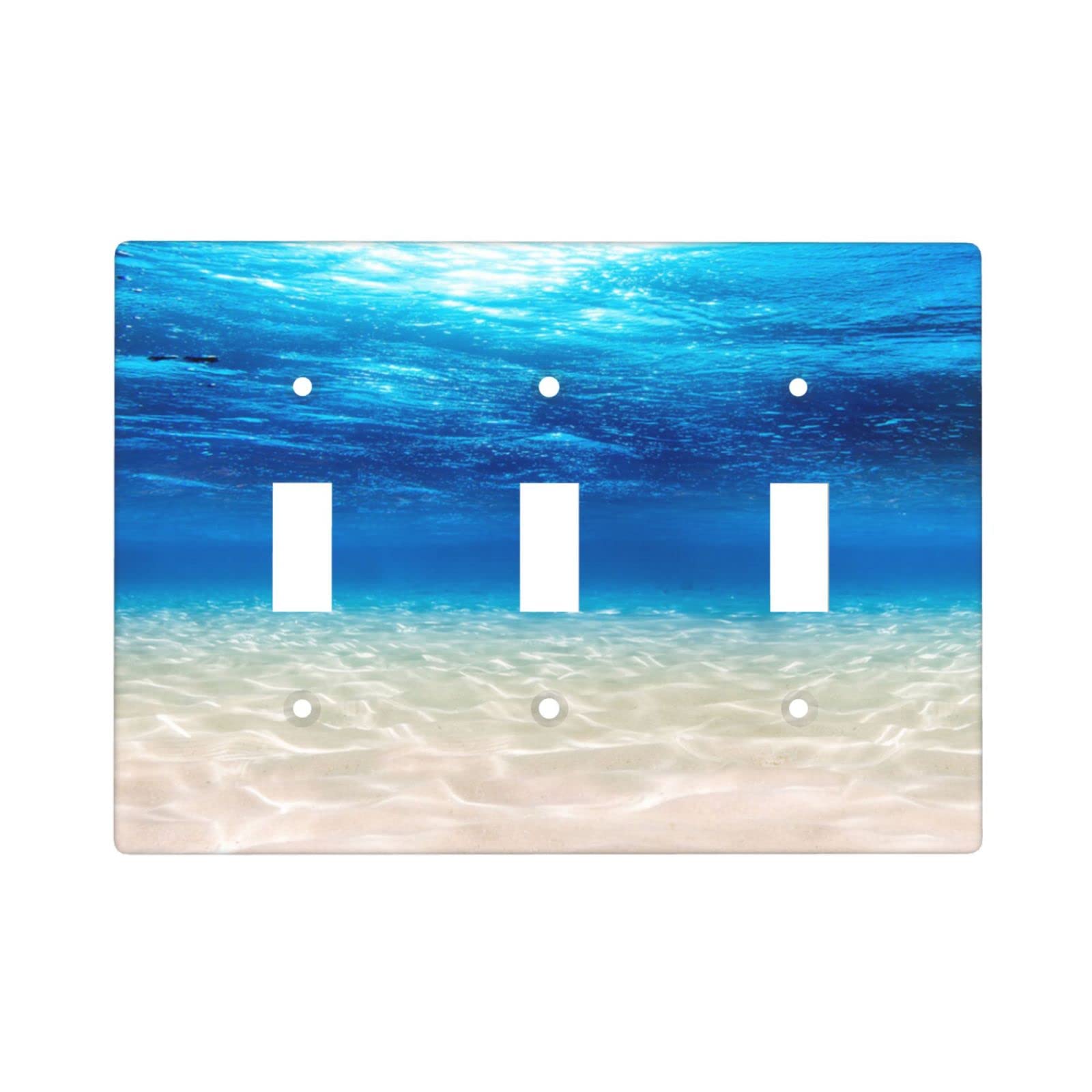 XRELZRS Blue Ocean Sea Light Switch Cover - Decorative 3 Gang Wall Plate for Triple Toggle Switch - Standard Size Wallplate for Home & Office Decor - Perfect for Beach House, Bathroom, and Coastal Theme Rooms