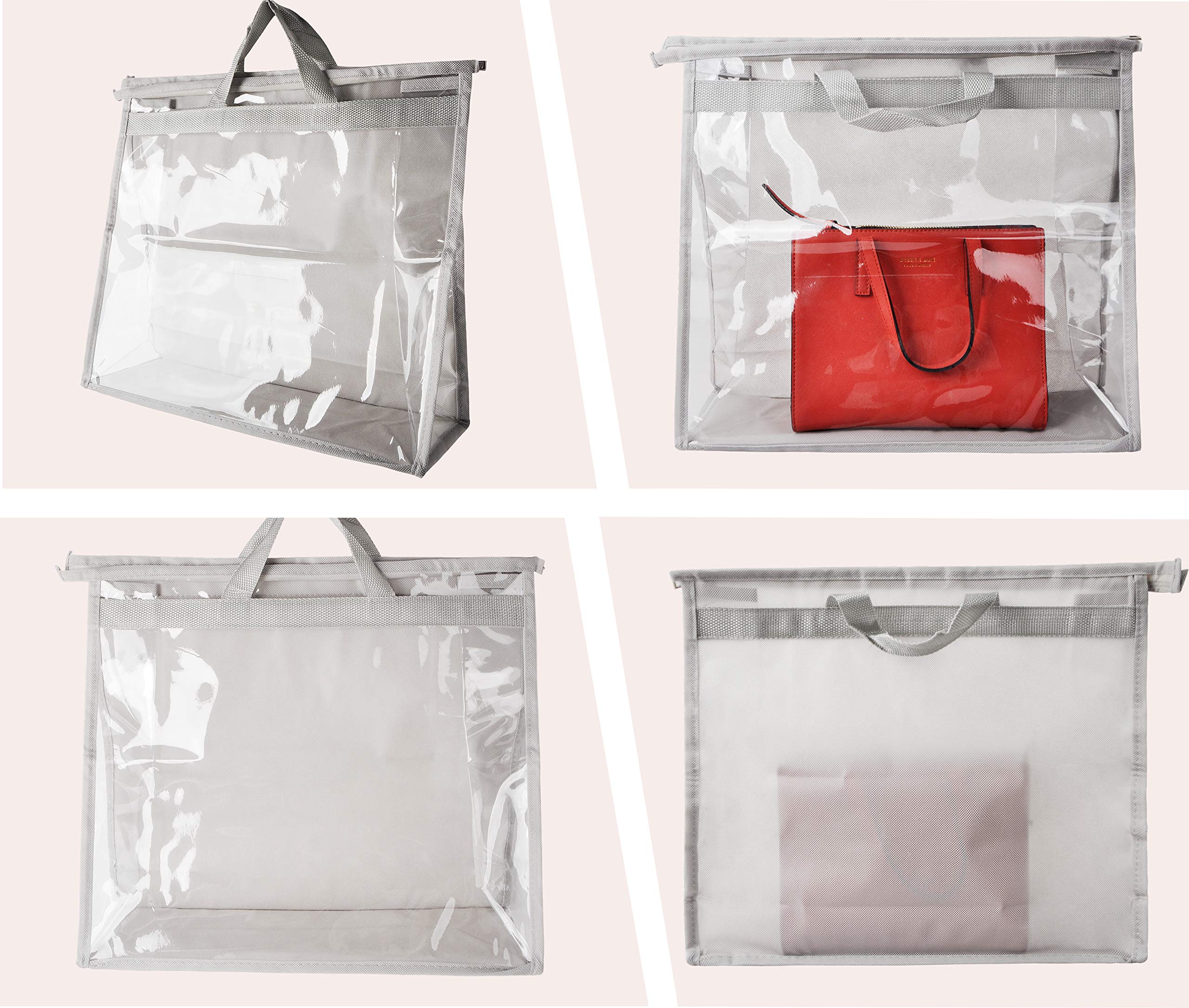 Vercord Clear PVC Handbag Storage Cover - Dustproof, Moistureproof Purse Organizer with Handle & Zipper, Space-Saving Closet Organizer (Grey, XXL) - Perfect for Travel, Home Closet & Luxury Bag Protection