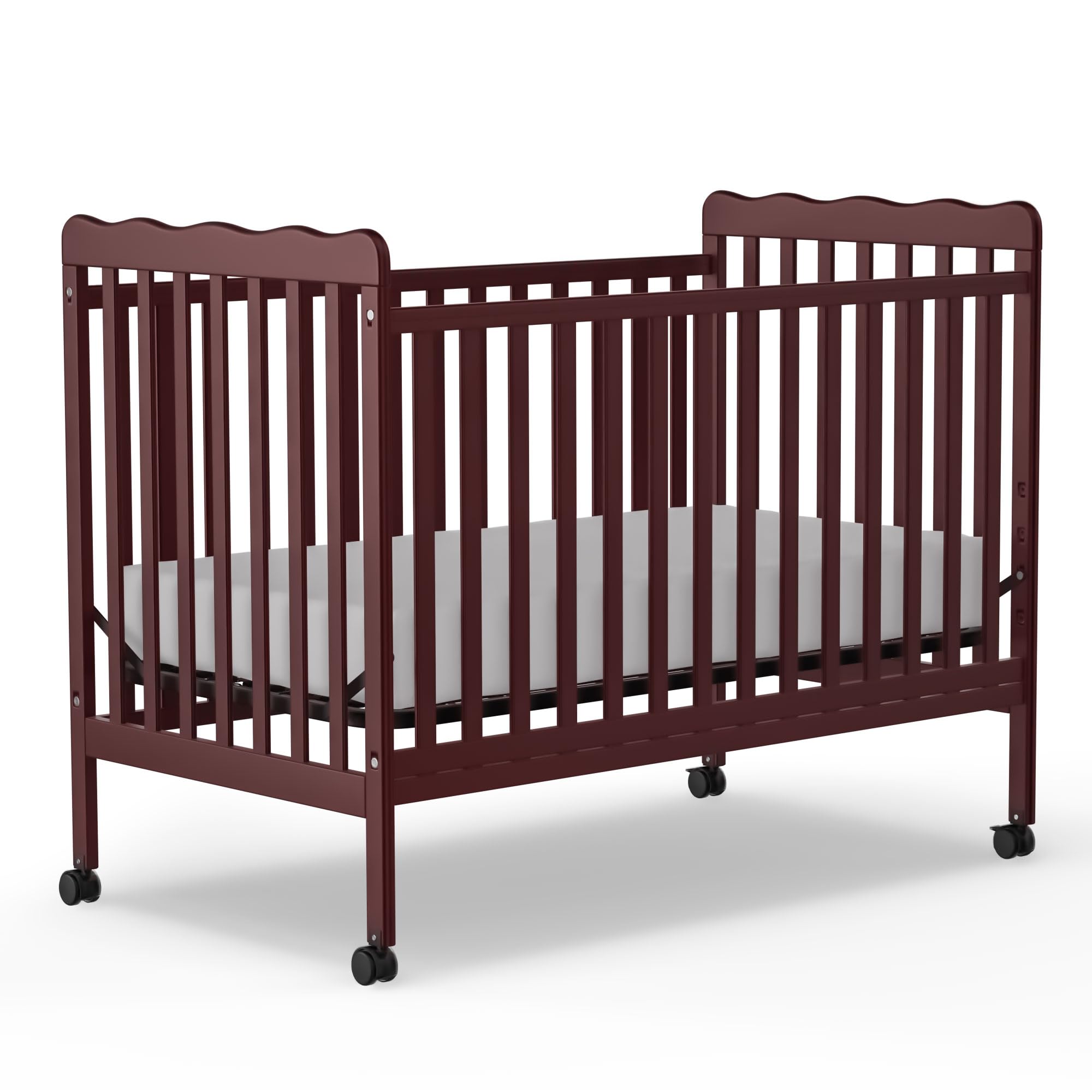 3-in-1 Convertible Baby Crib to Toddler Bed - Full Size Wooden Nursery Furniture with Locking Wheels, Non-Toxic Cherry Finish - Safe Sleeping Solution for Newborns & Toddlers