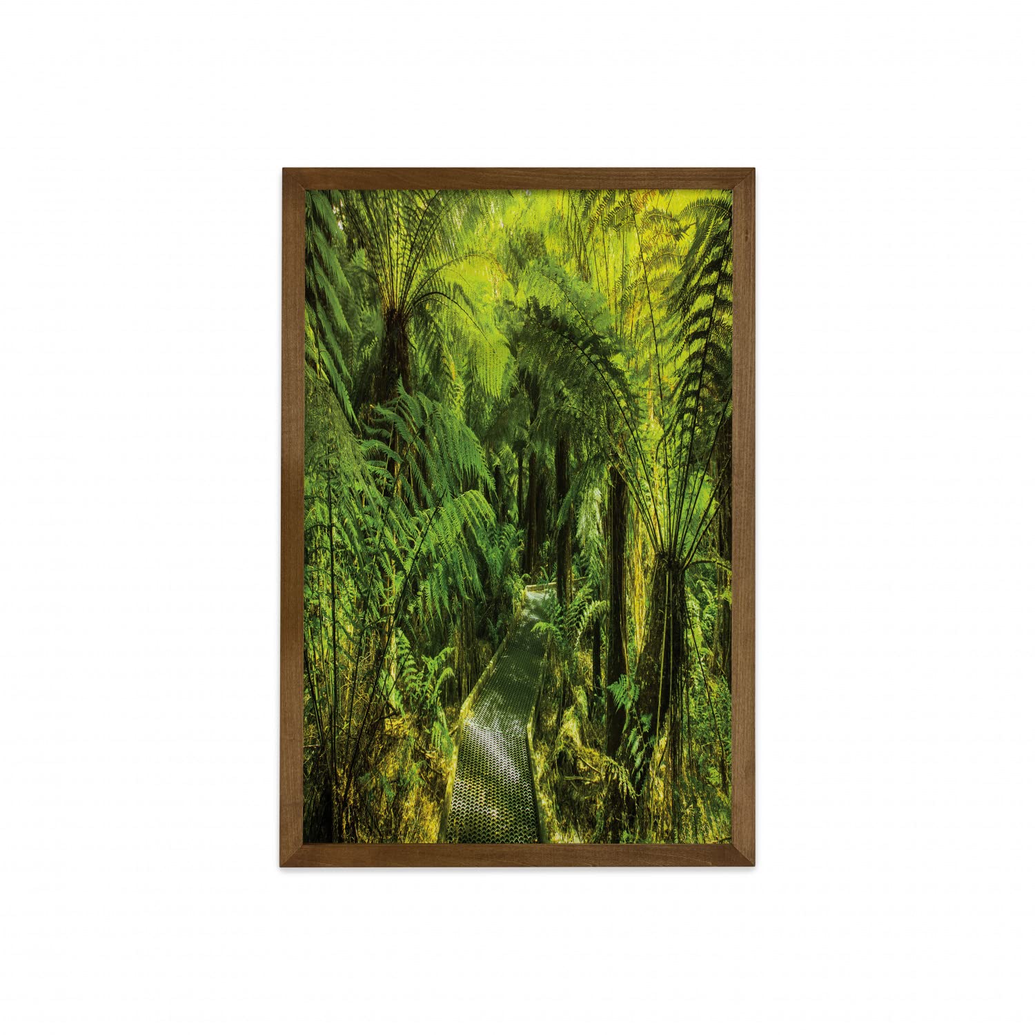 Ambesonne Rainforest Wall Art - Framed Nature Decor with Teak Wood Frame, 23