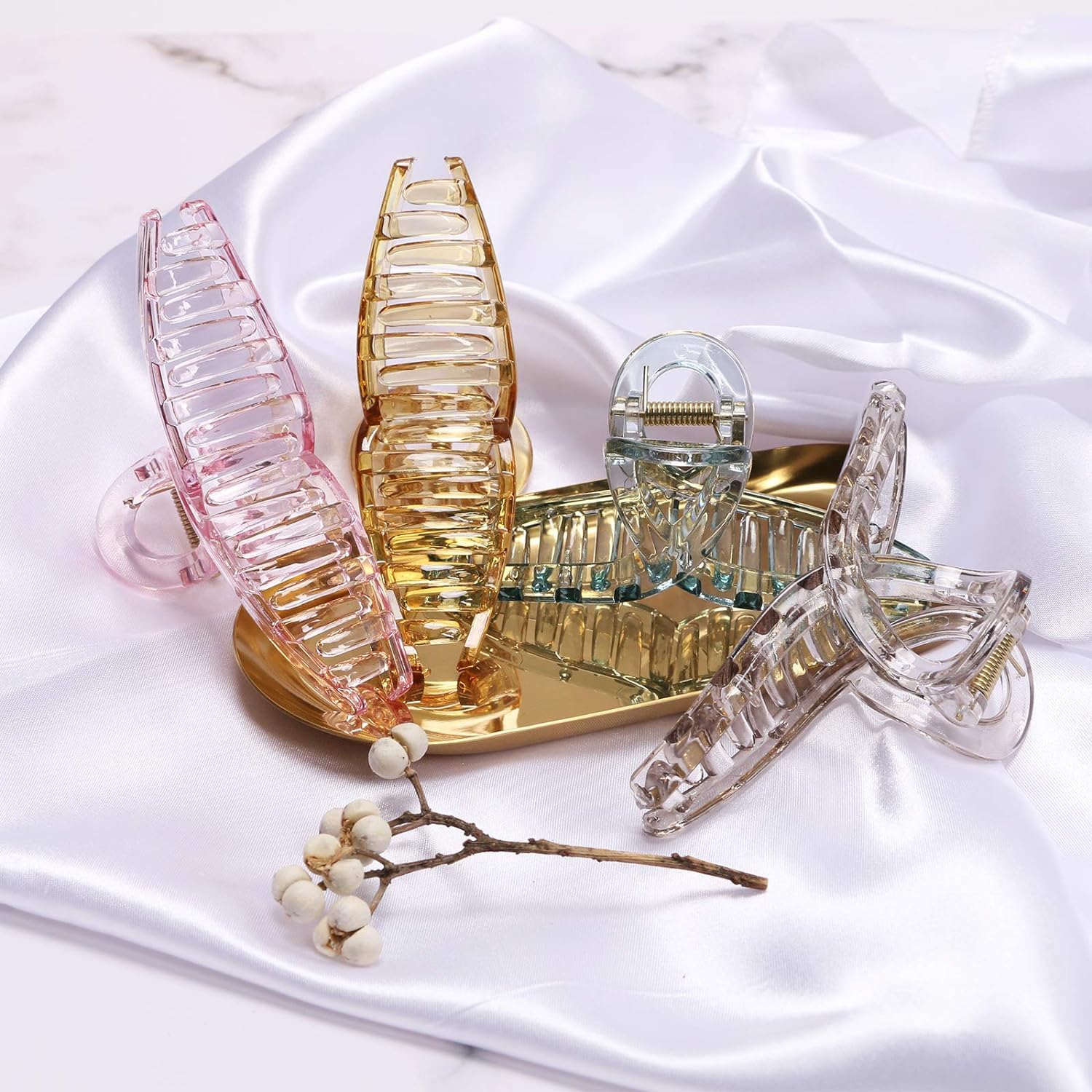 KROGER 4PCS Transparent Candy Color Hair Claw Clips - Large Strong Hold Butterfly Hair Clamps for Women, Hair Accessories for Thick Hair, Ponytail & Bun Styling