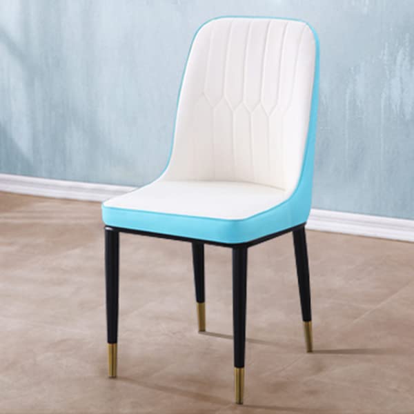 LITFAD Modern Parsons Dining Chairs Set of 2 - Upholstered Side Chairs with Metal Brass Gold Legs for Kitchen, Restaurant & Living Room - White & Blue Leather Seating for Home Decor